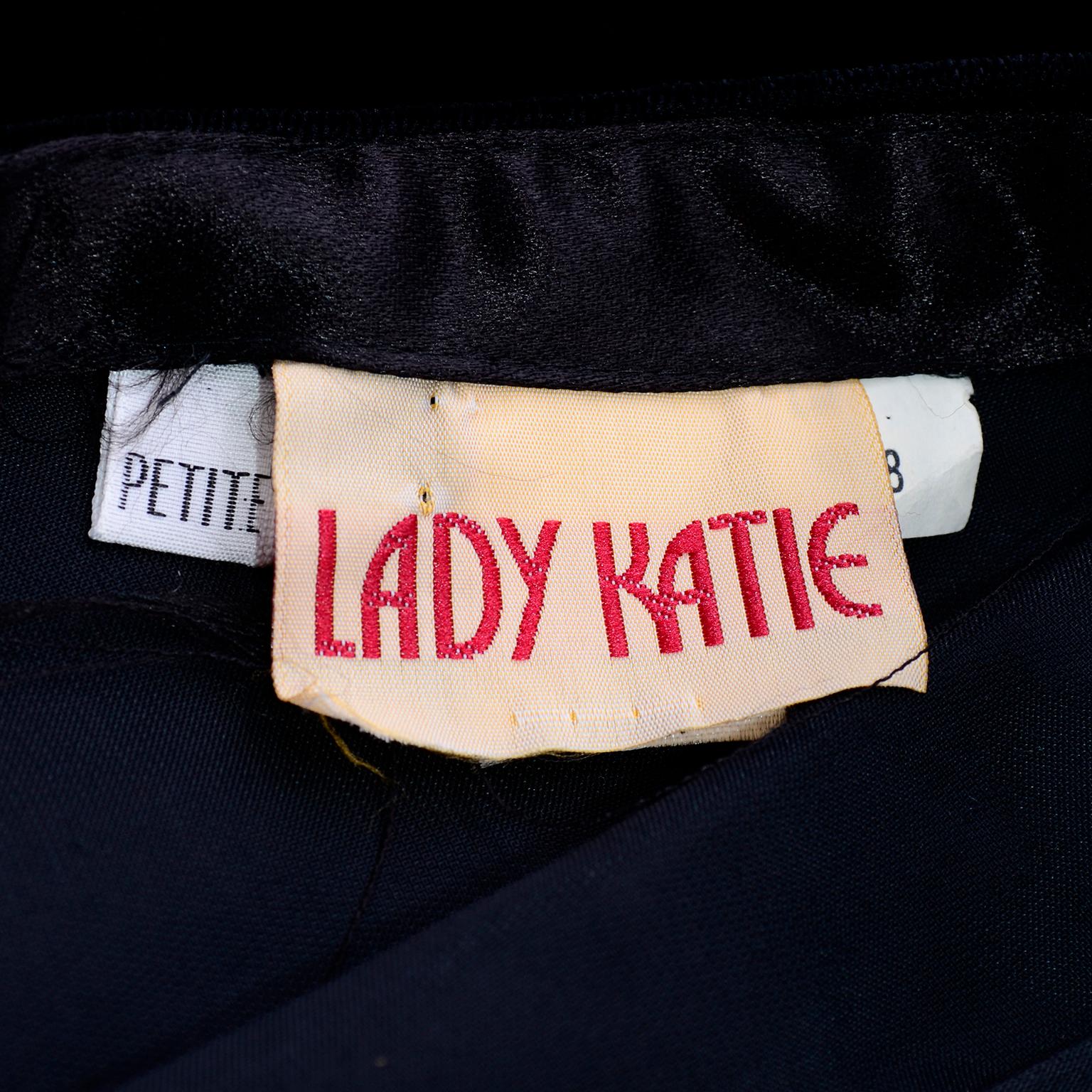 1980s Lady Katie Vintage Black Velvet Dress With Pleated Satin Sleeves 8