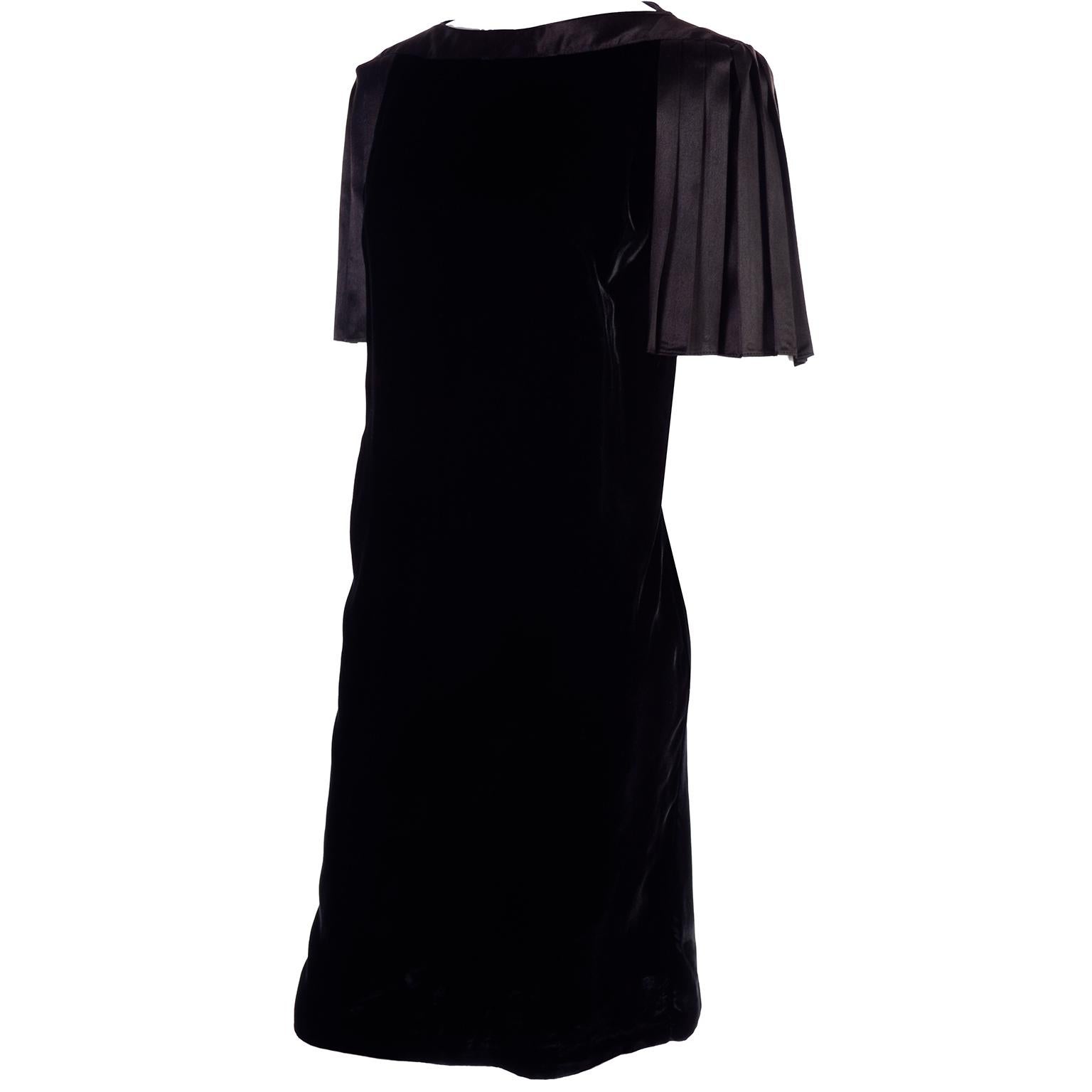 Women's 1980s Lady Katie Vintage Black Velvet Dress With Pleated Satin Sleeves