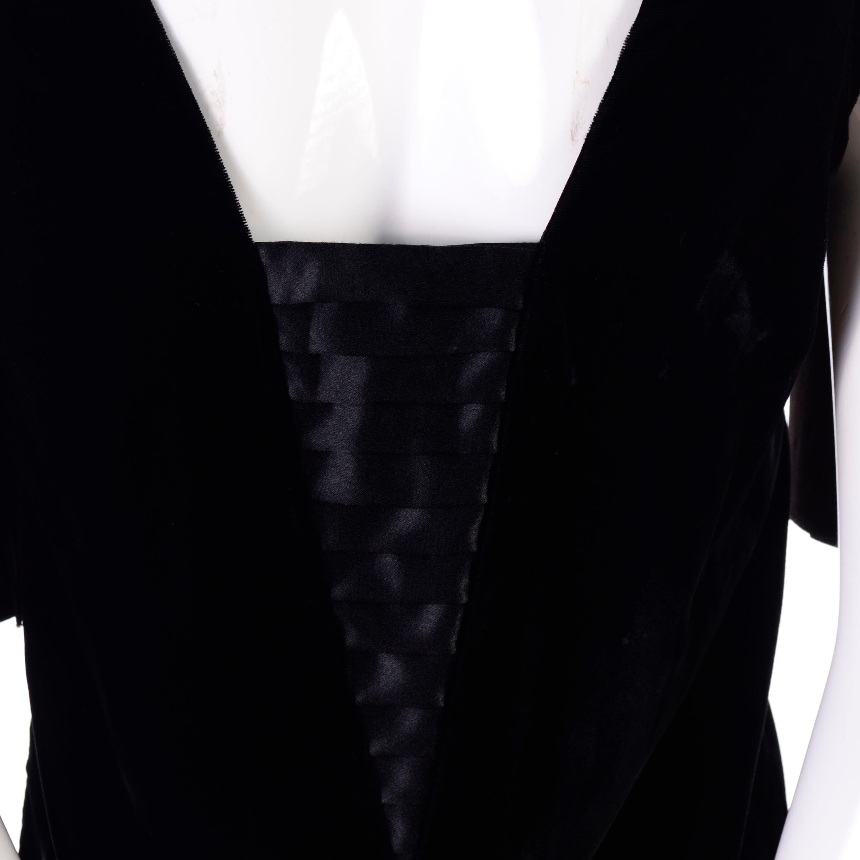 1980s Lady Katie Vintage Black Velvet Dress With Pleated Satin Sleeves 3