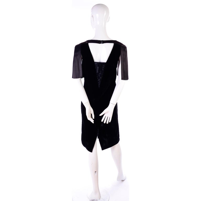 1980s Lady Katie Vintage Black Velvet Dress With Pleated Satin Sleeves ...