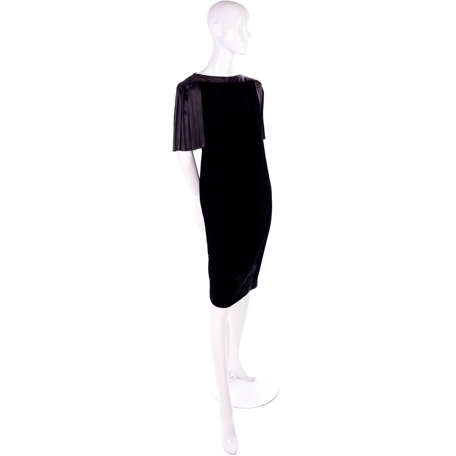 1980s Lady Katie Vintage Black Velvet Dress With Pleated Satin Sleeves 5