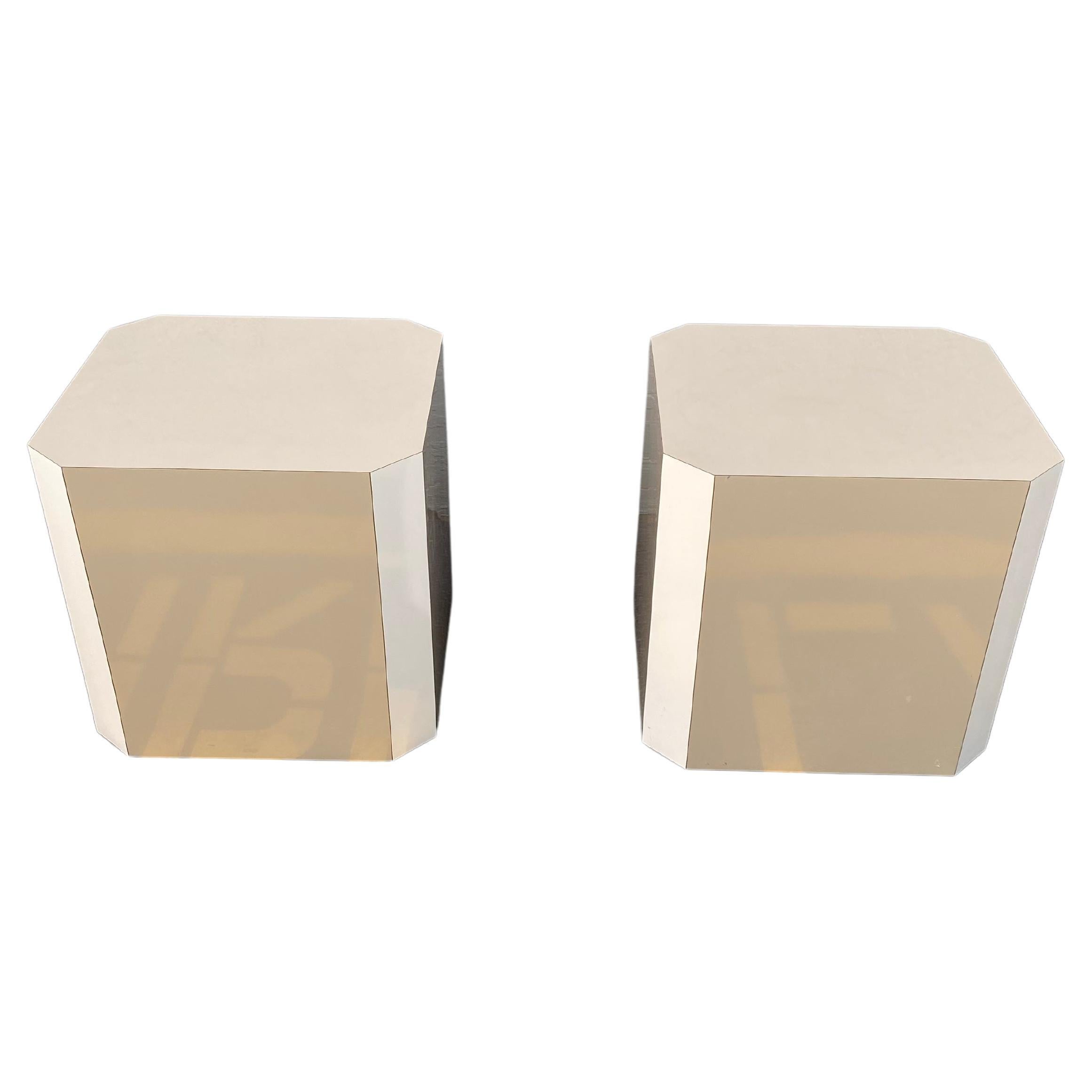 1980s Laminated Wood Hexagonal End Tables, Set of 2