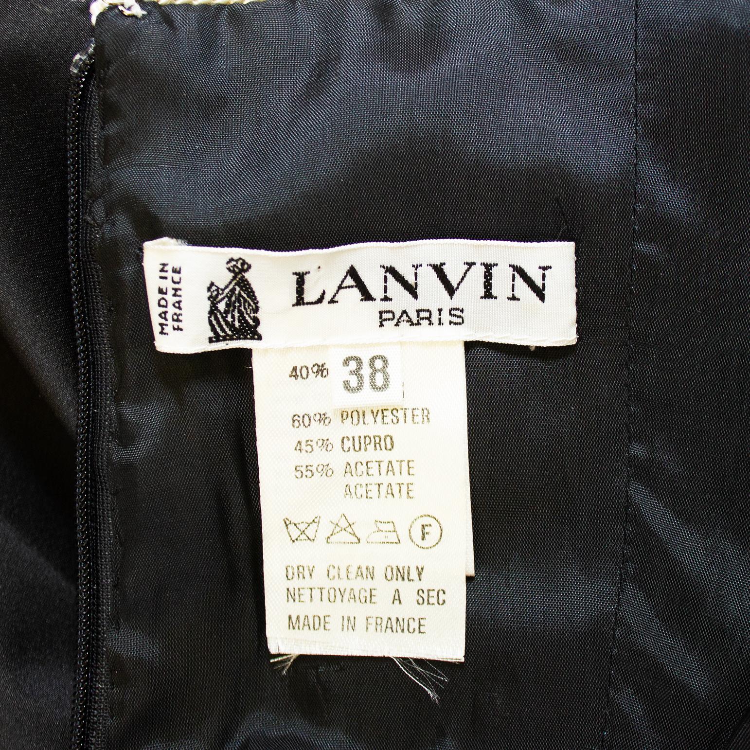 1980s Lanvin Black Satin Cocktail Dress with White Piping For Sale 3
