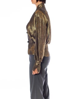 1980er LANVIN Schwarz-goldene Seiden-Lamm-Bluse
