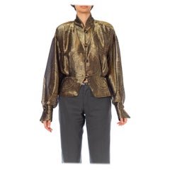 1980S LANVIN Black & Gold Silk Lamé Blouse