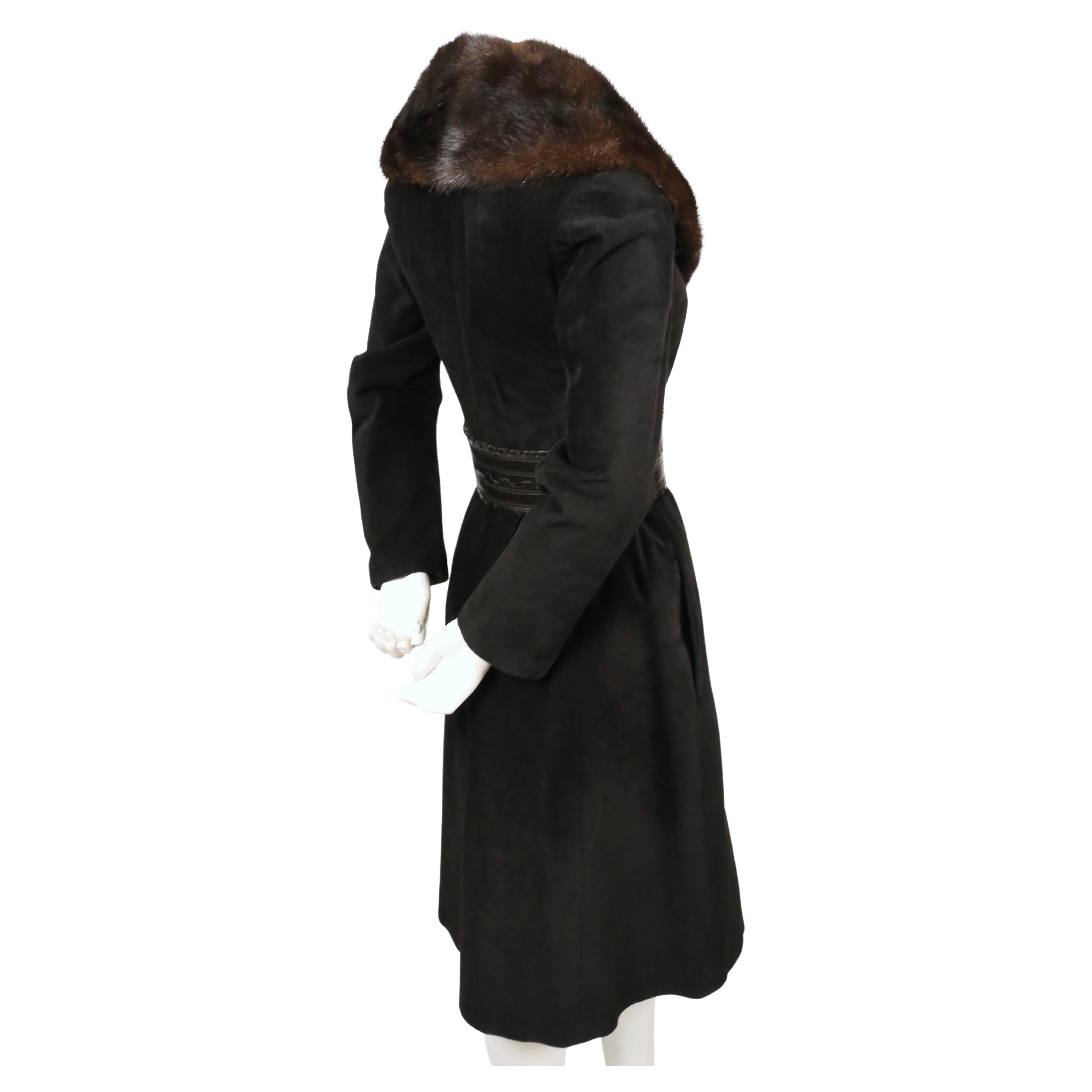 Black 1980's LANVIN black suede coat with mink collar For Sale