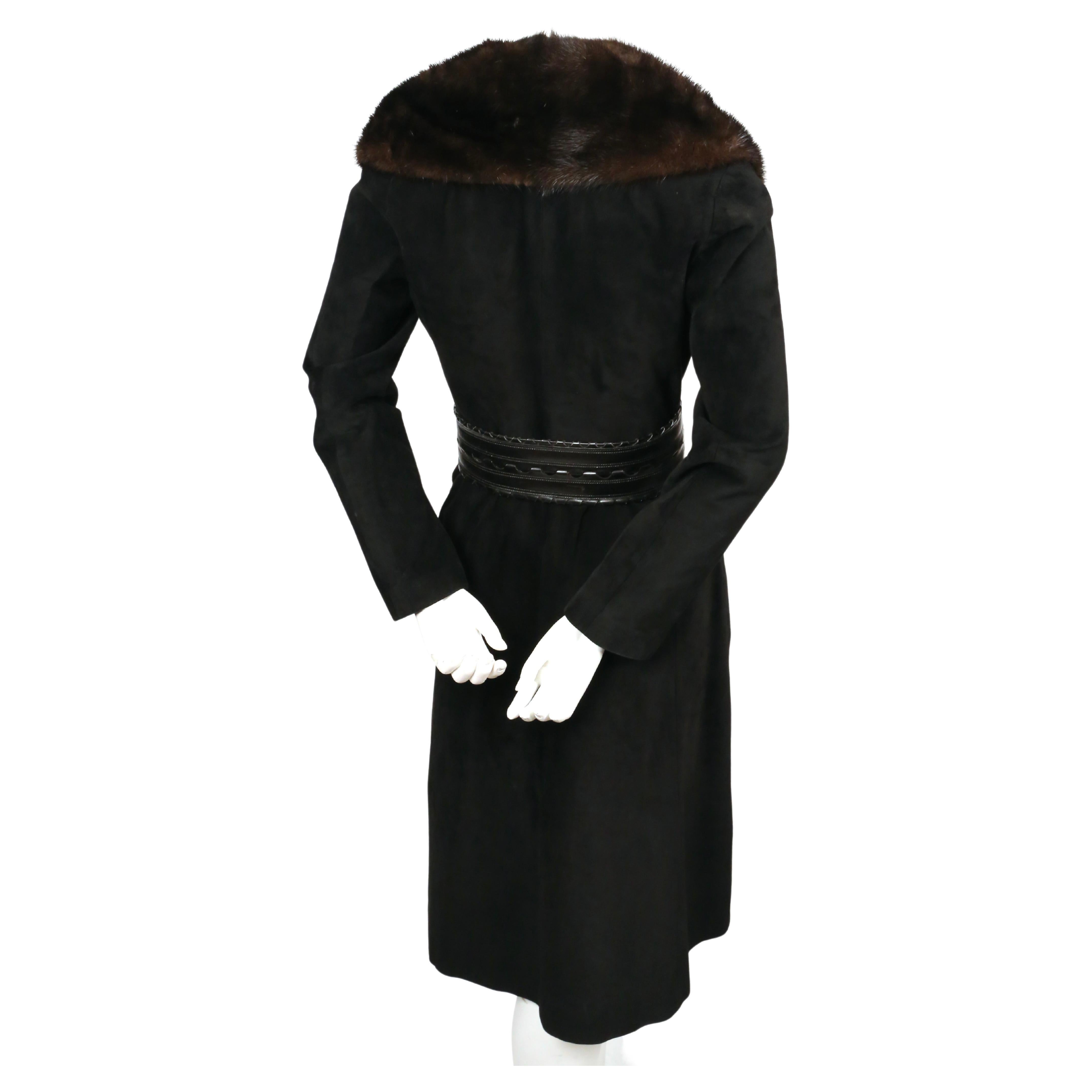 1980's LANVIN black suede coat with mink collar In Good Condition For Sale In San Fransisco, CA