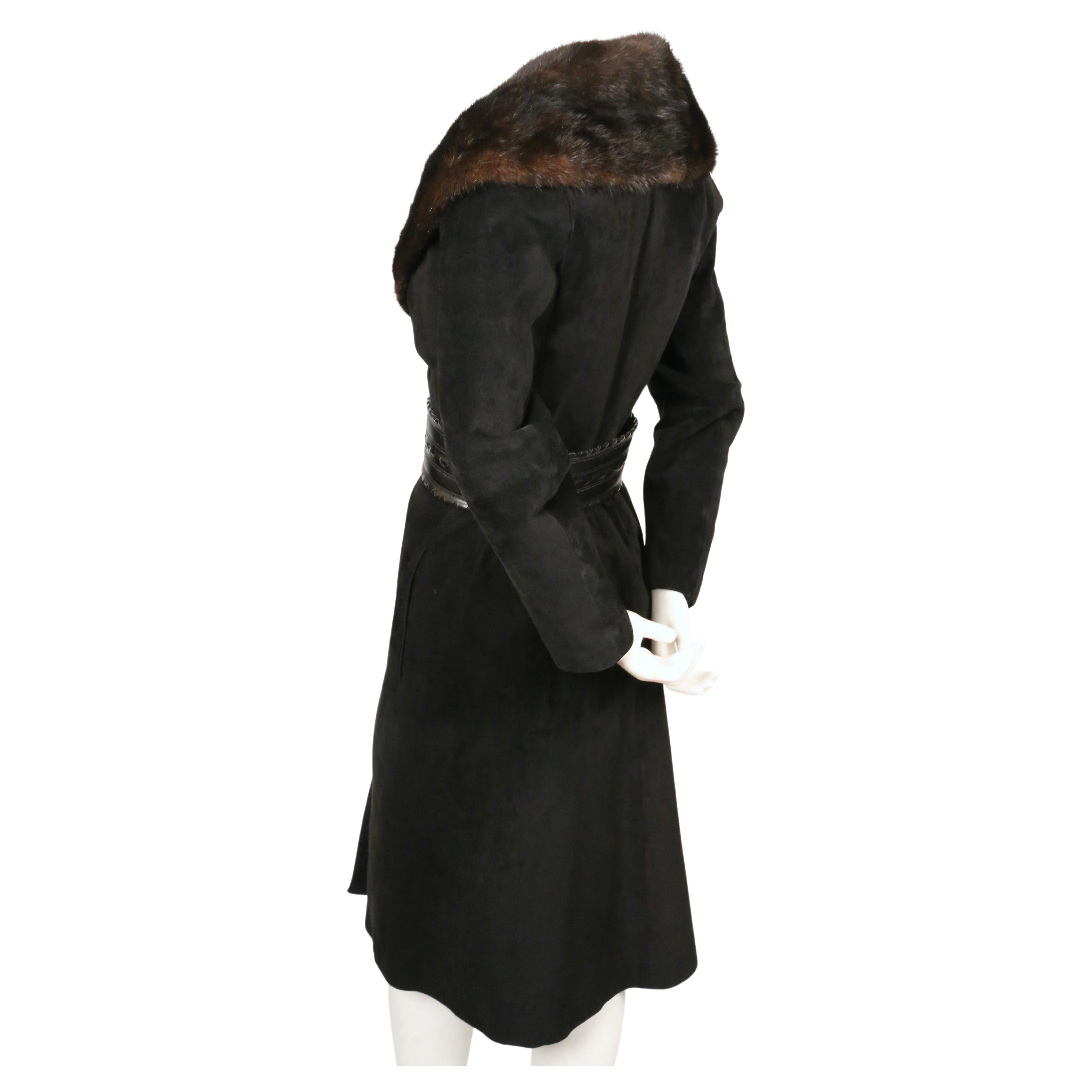 Women's or Men's 1980's LANVIN black suede coat with mink collar For Sale