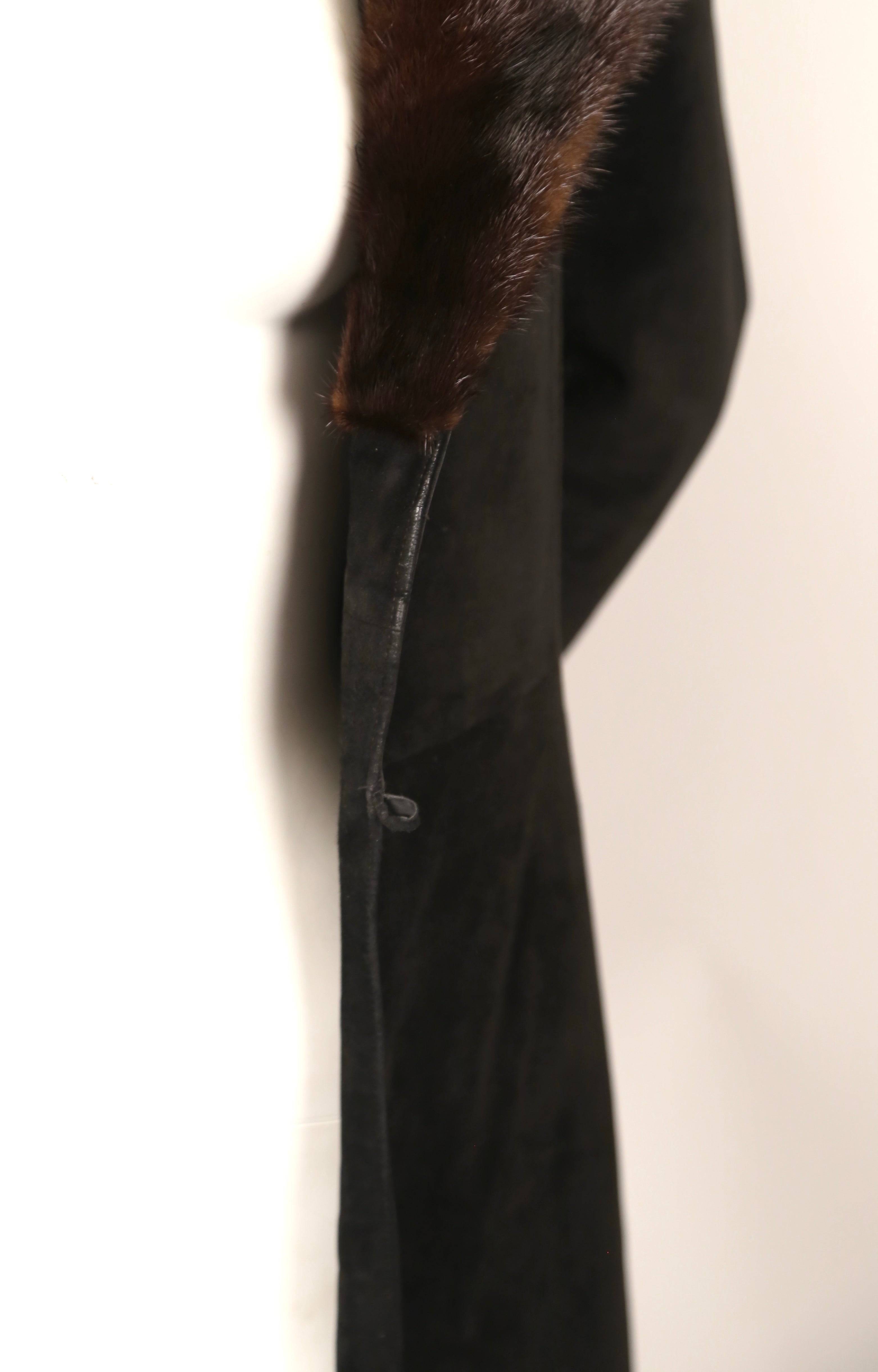 1980's LANVIN black suede coat with mink collar For Sale 3