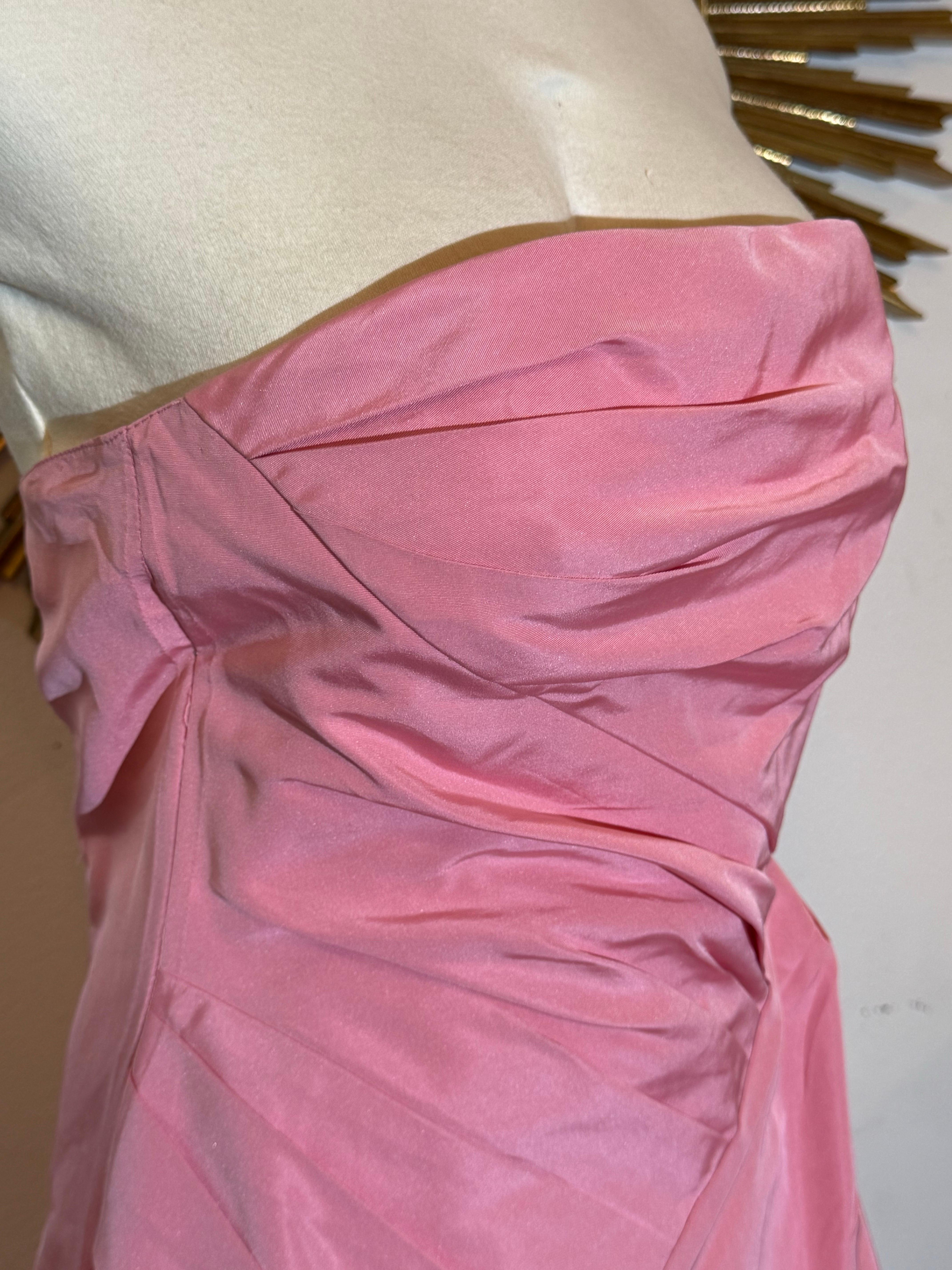 1980er Lanvin Bubblegum Rosa trägerlos Seide Taft Kleid w göttliche Rüschen & Biesen im Angebot 10