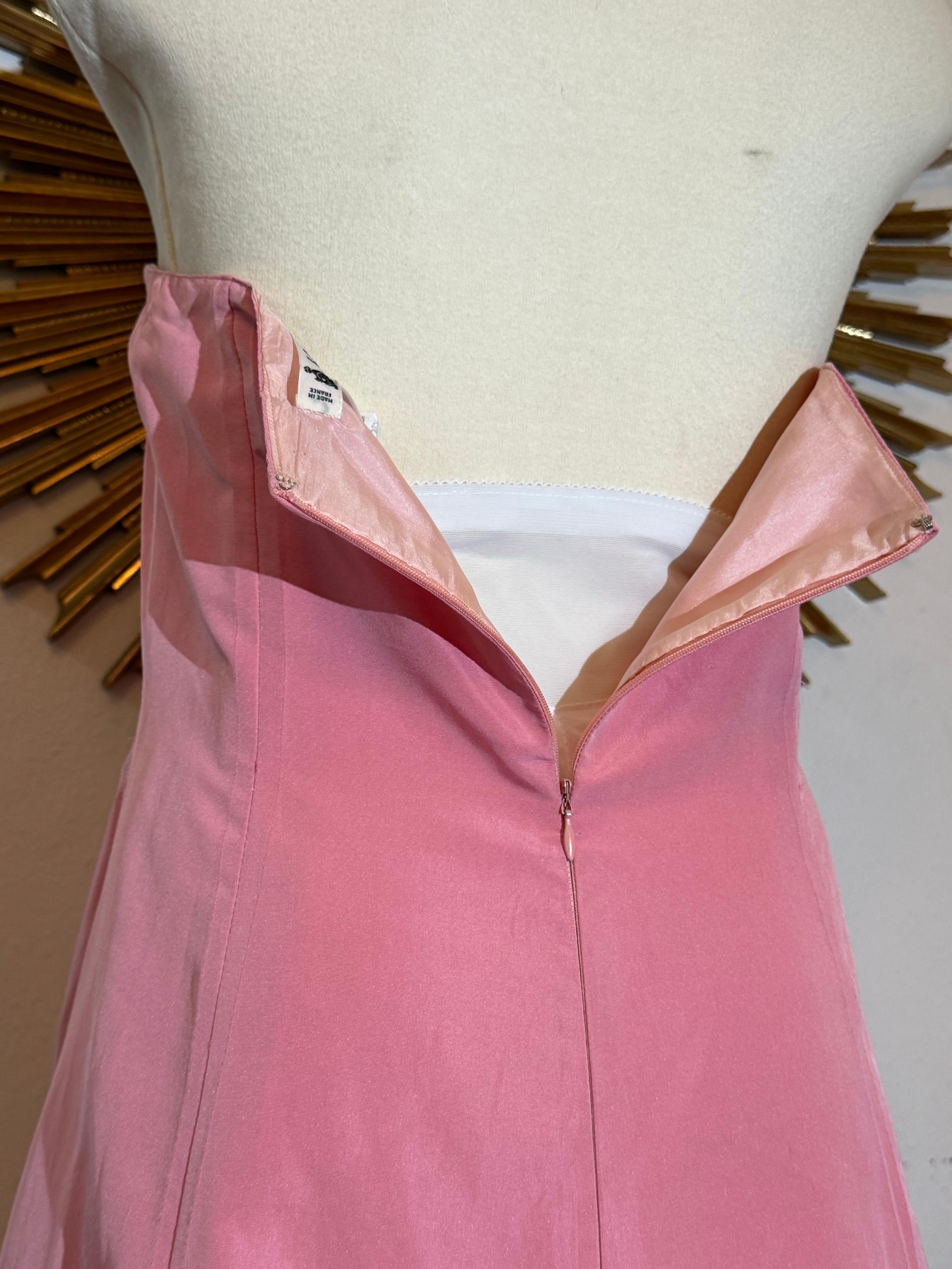 1980er Lanvin Bubblegum Rosa trägerlos Seide Taft Kleid w göttliche Rüschen & Biesen im Angebot 11