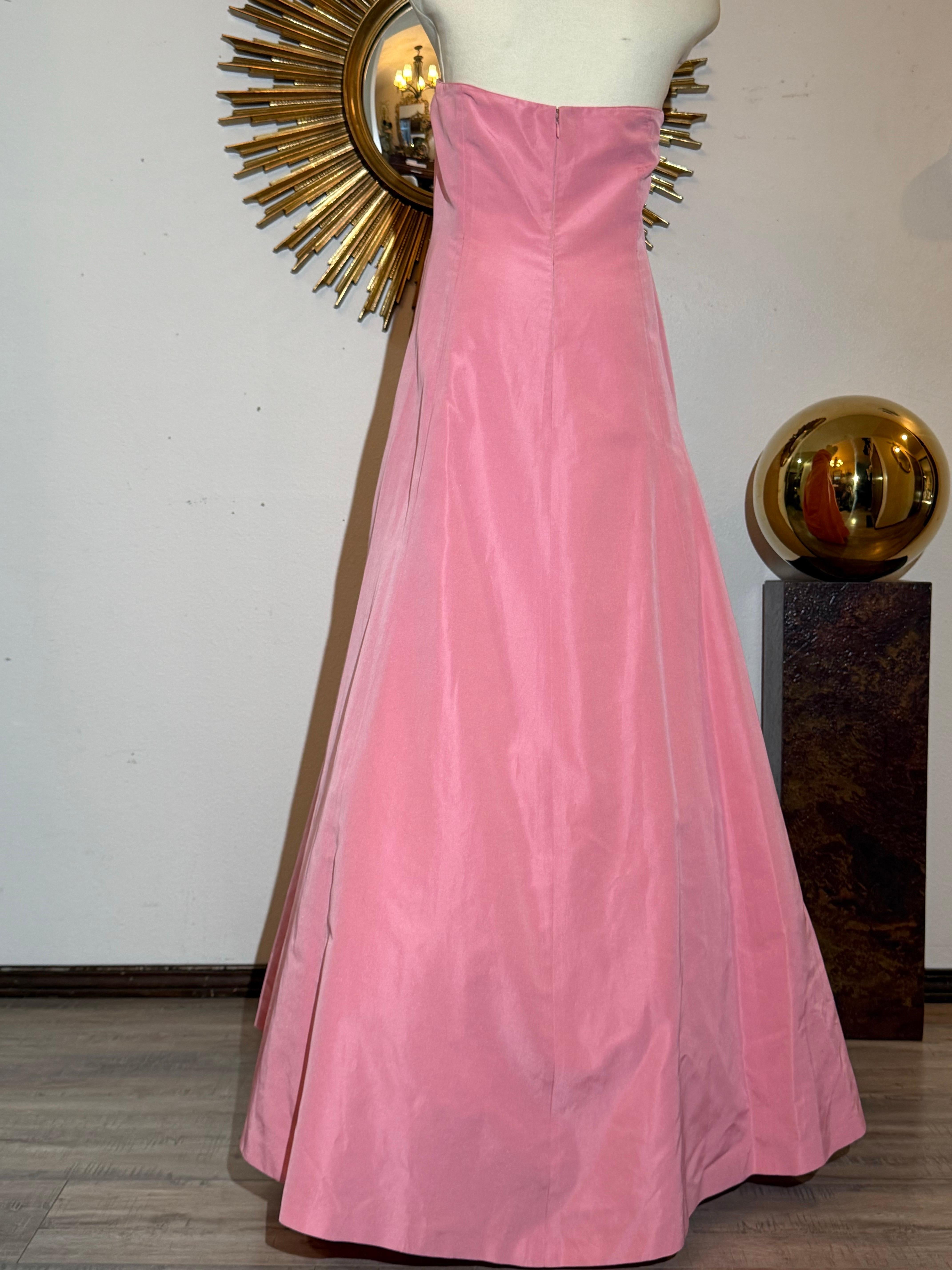 1980er Lanvin Bubblegum Rosa trägerlos Seide Taft Kleid w göttliche Rüschen & Biesen Damen im Angebot
