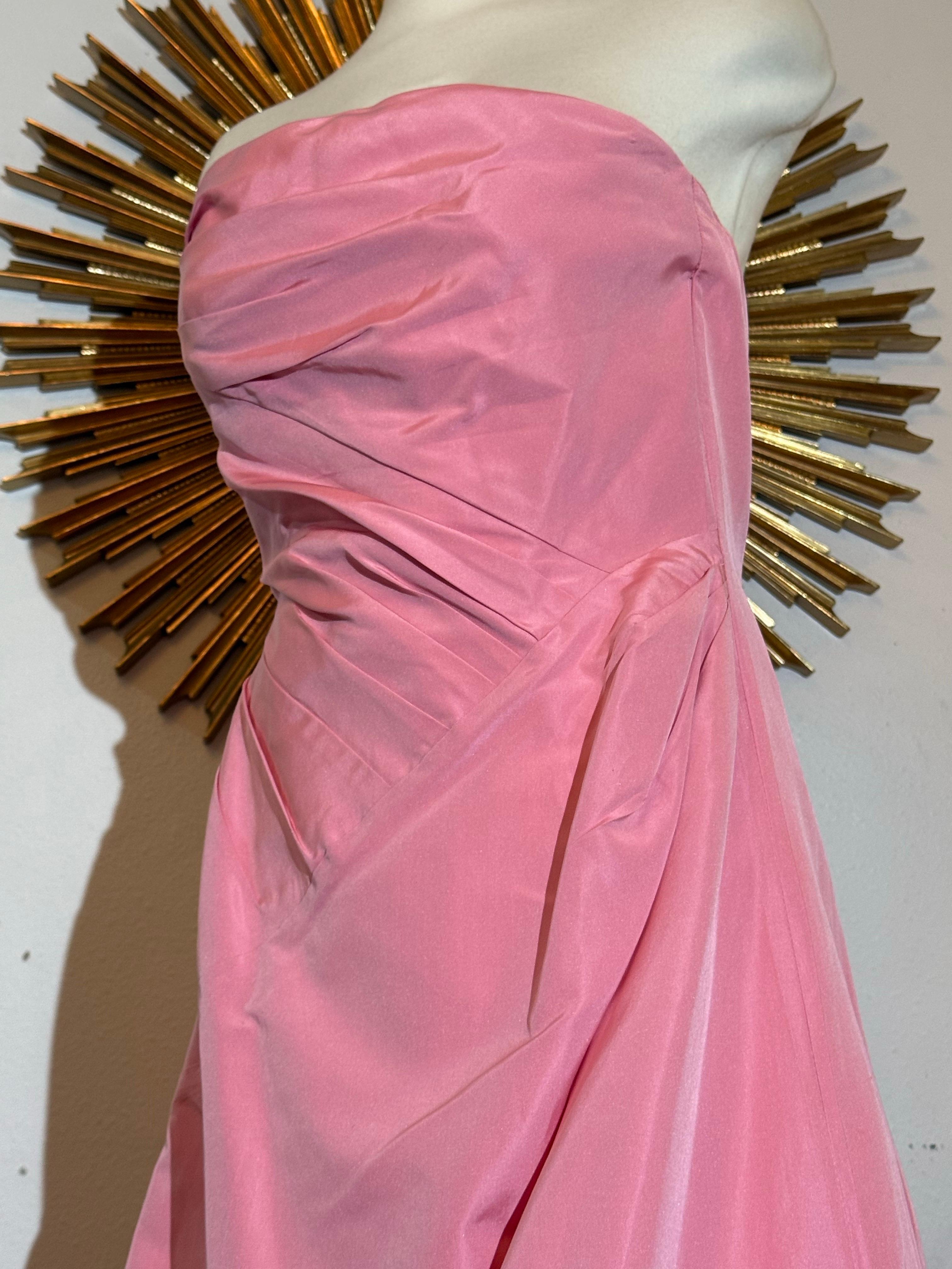 1980er Lanvin Bubblegum Rosa trägerlos Seide Taft Kleid w göttliche Rüschen & Biesen im Angebot 2