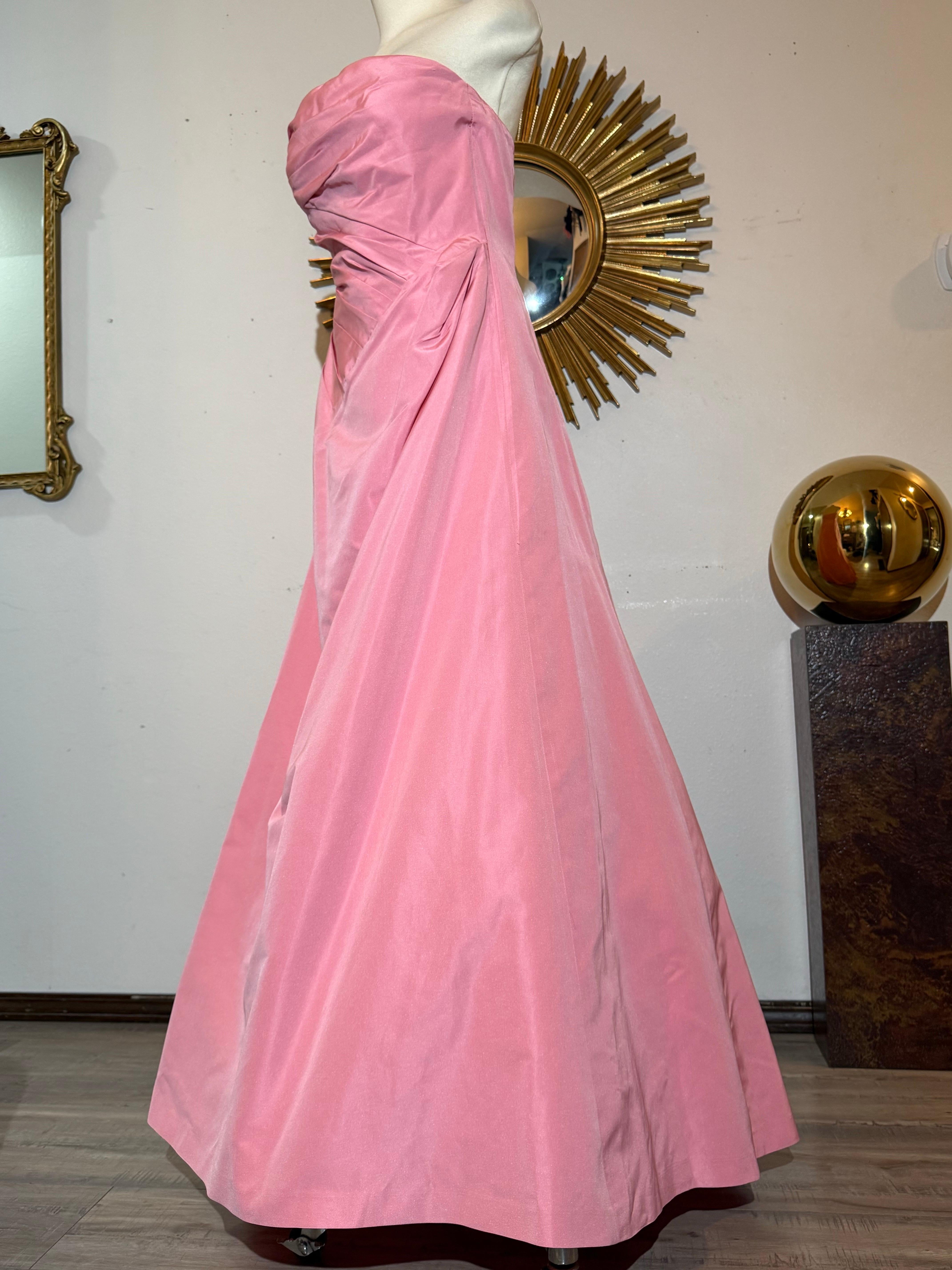 1980er Lanvin Bubblegum Rosa trägerlos Seide Taft Kleid w göttliche Rüschen & Biesen im Angebot 4