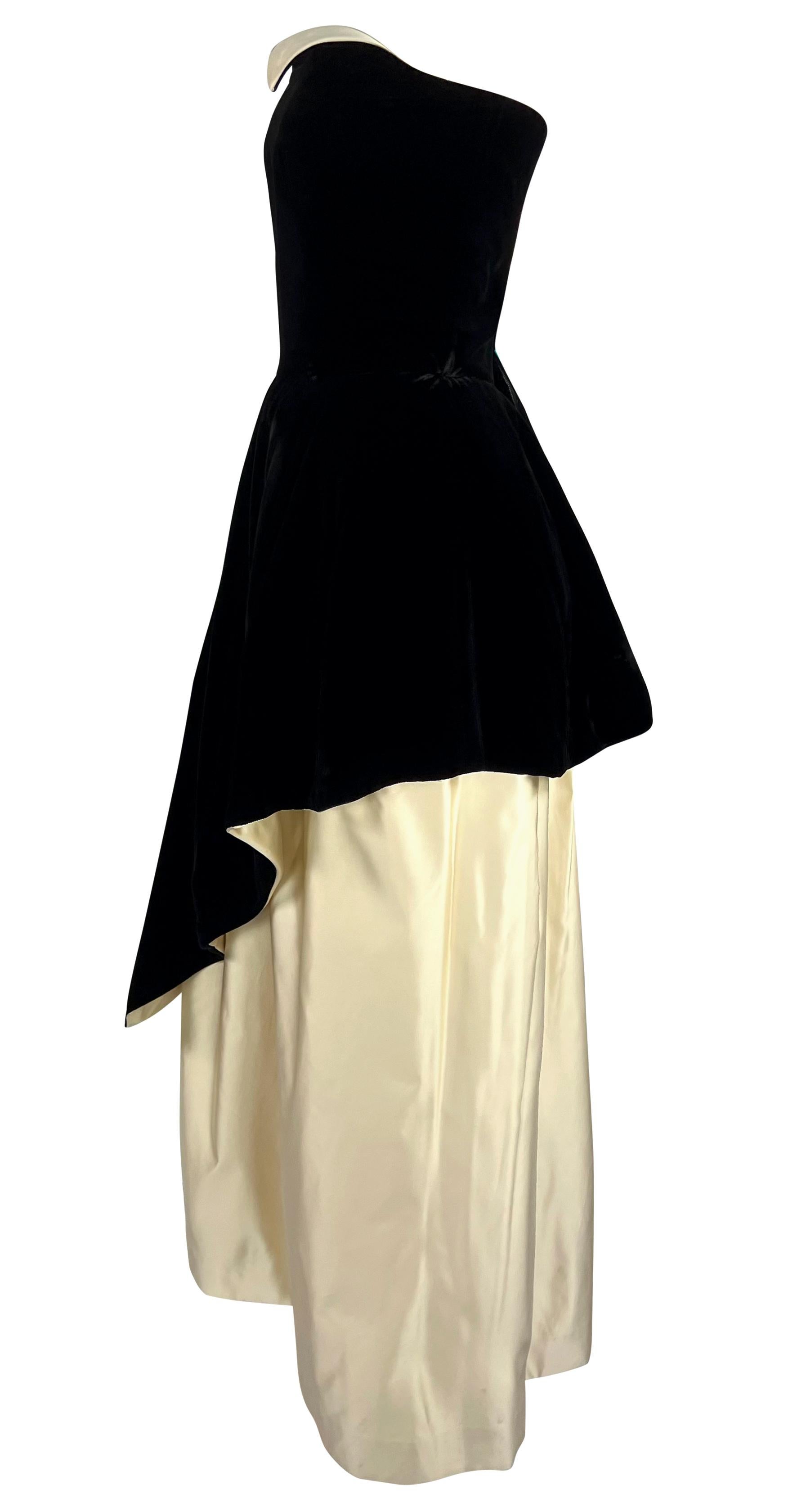 1980s Lanvin Demi Couture Black Velvet White Silk Satin Strapless Gown In Excellent Condition In West Hollywood, CA