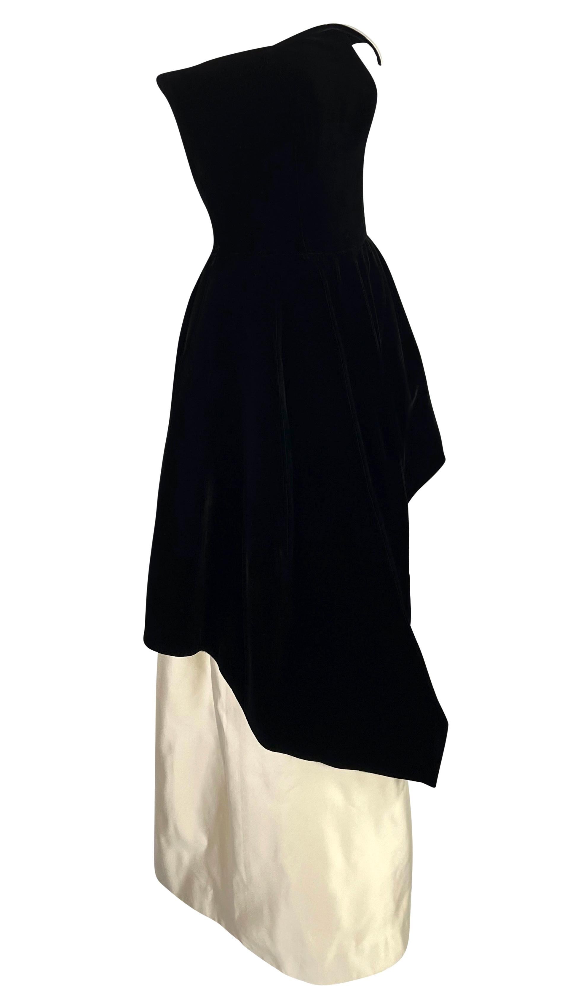1980s Lanvin Demi Couture Black Velvet White Silk Satin Strapless Gown 1