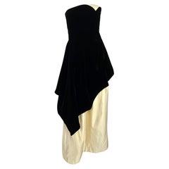 1980s Lanvin Demi Couture Black Velvet White Silk Satin Strapless Gown