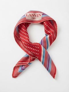 Roter Seidenschal von Lanvin Paris aus den 1980er Jahren mit Polka-Dots Mehrfarbige Streifen