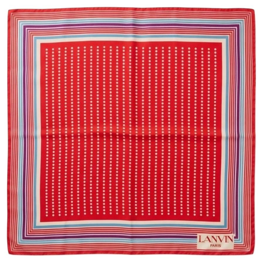 Pre-owned Lanvin 1980s Paris Red Silk Scarf With Polka Dots Multi Color Stripe
