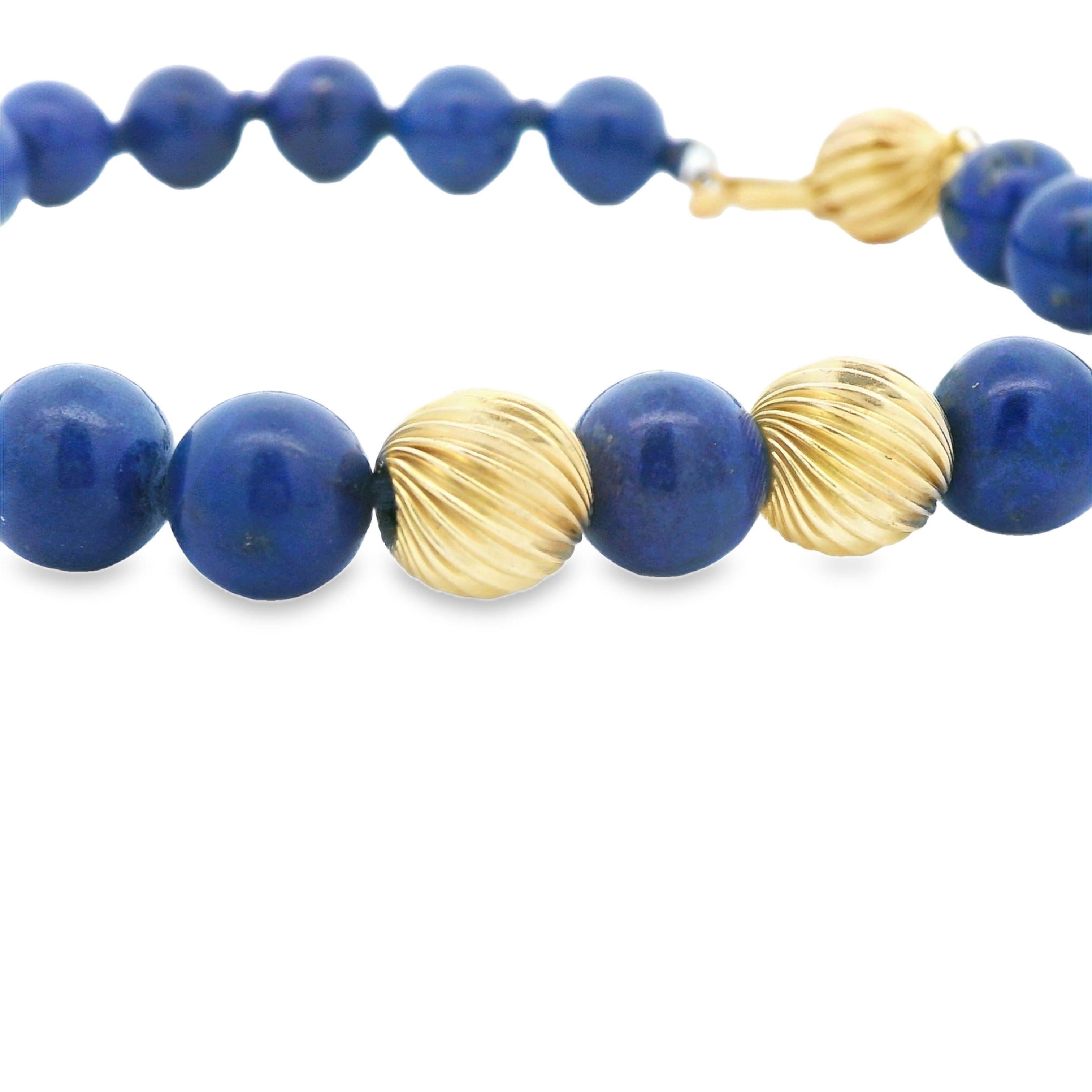 Women's 1980s Lapis and 14k Yellow Gold Bead Bracelet w/ Independent Report