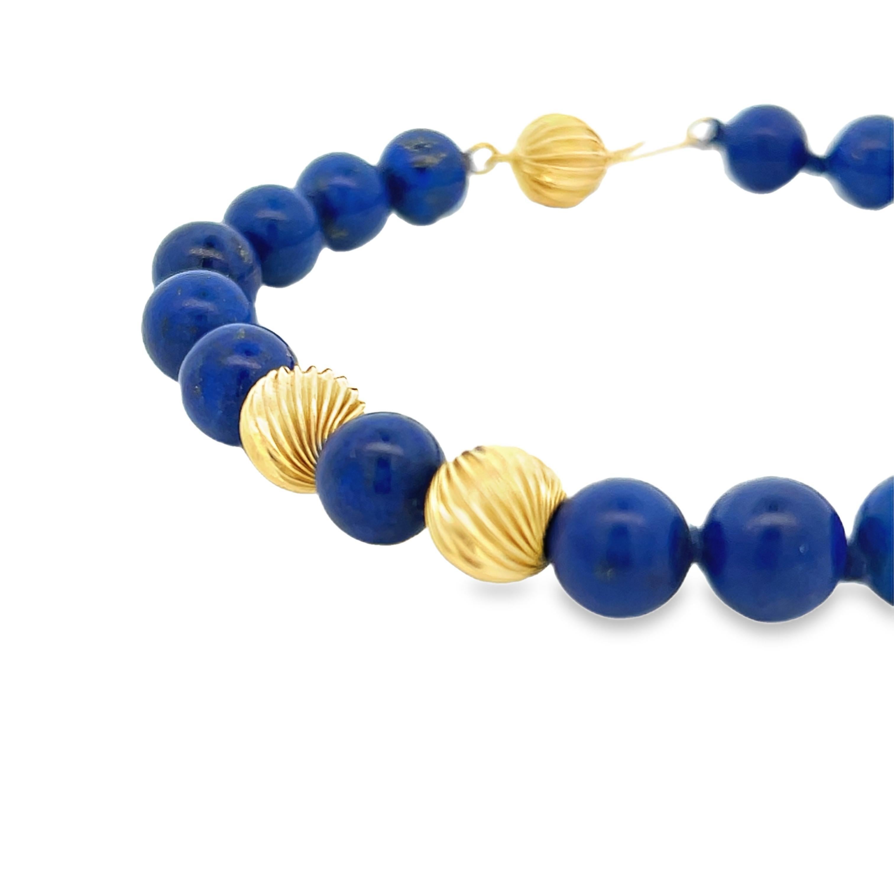 1980s Lapis and 14k Yellow Gold Bead Bracelet w/ Independent Report 3