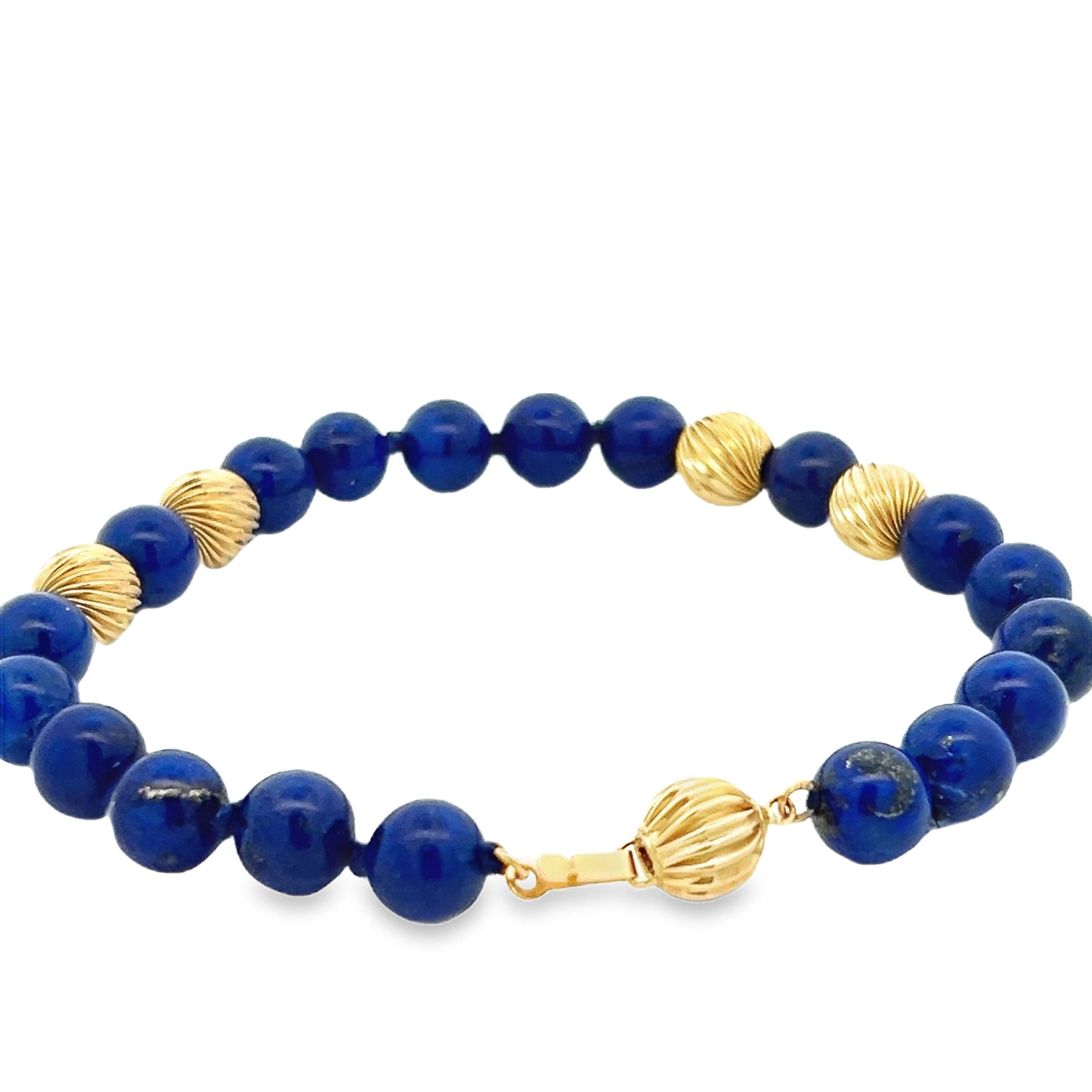 1980s Lapis and 14k Yellow Gold Bead Bracelet w/ Independent Report 4