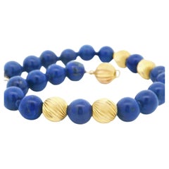 1980s Lapis and 14k Yellow Gold Bead Bracelet w/ Independent Report