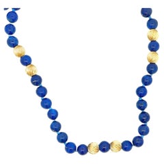 1980s Lapis and 14k Yellow Gold Bead Necklace w/ Independent Report
