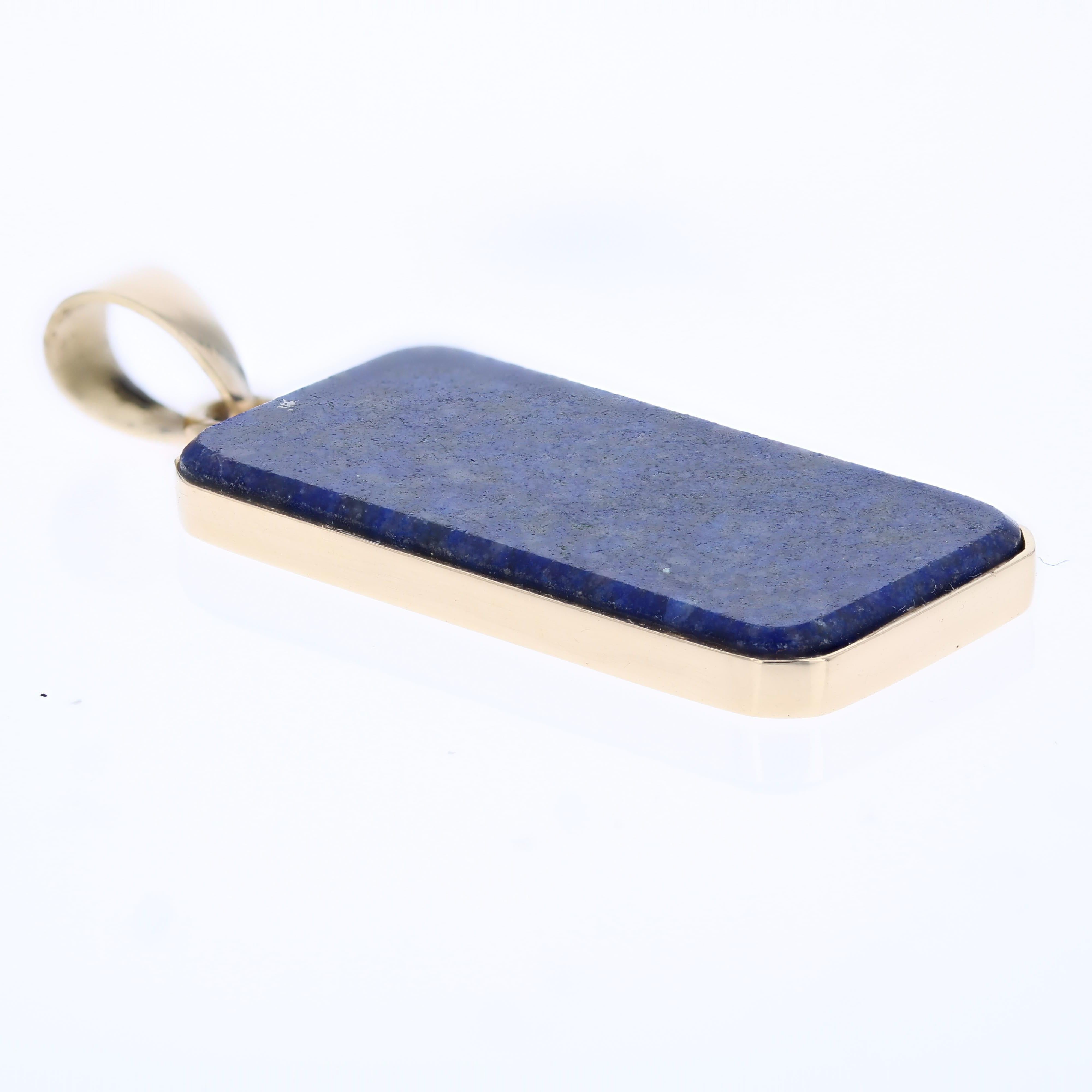 1980s Lapis Lazuli 18 Karat Yellow Gold Plate Pendant in vendita 1