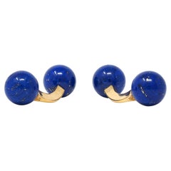 1980's Lapis Lazuli 18 Karat Yellow Gold Vintage Barbell Cufflinks