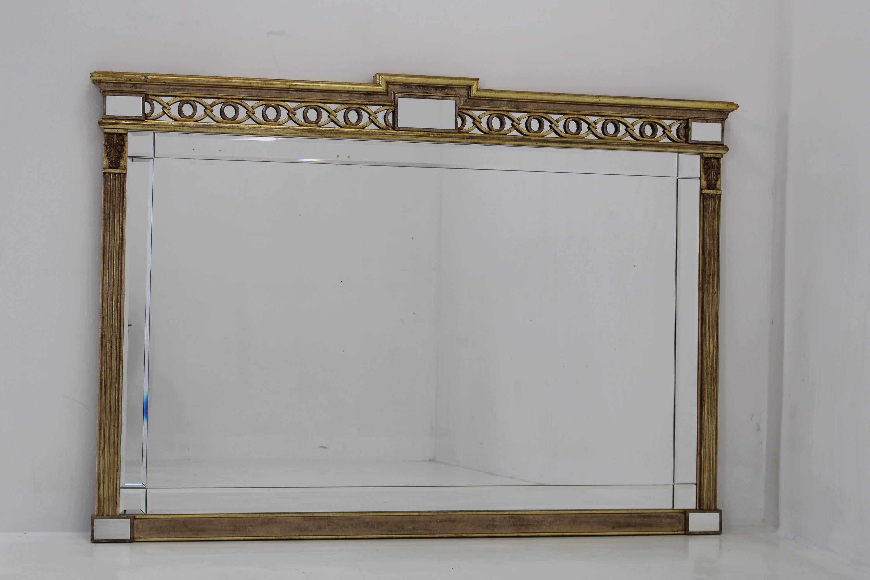 Mid-Century Modern 1980s Large Asian Carved Wood Mirror For Sale