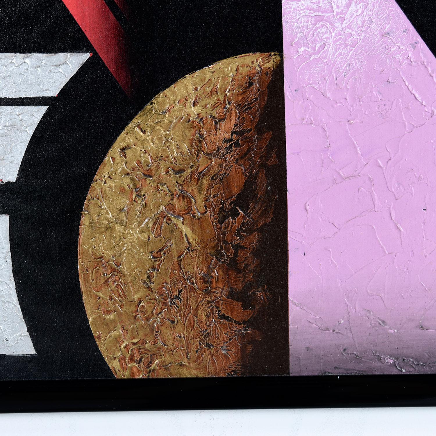 1980s Large Black and Jewel-Tone Geometric Memphis Style Painting Signed Pak For Sale 3