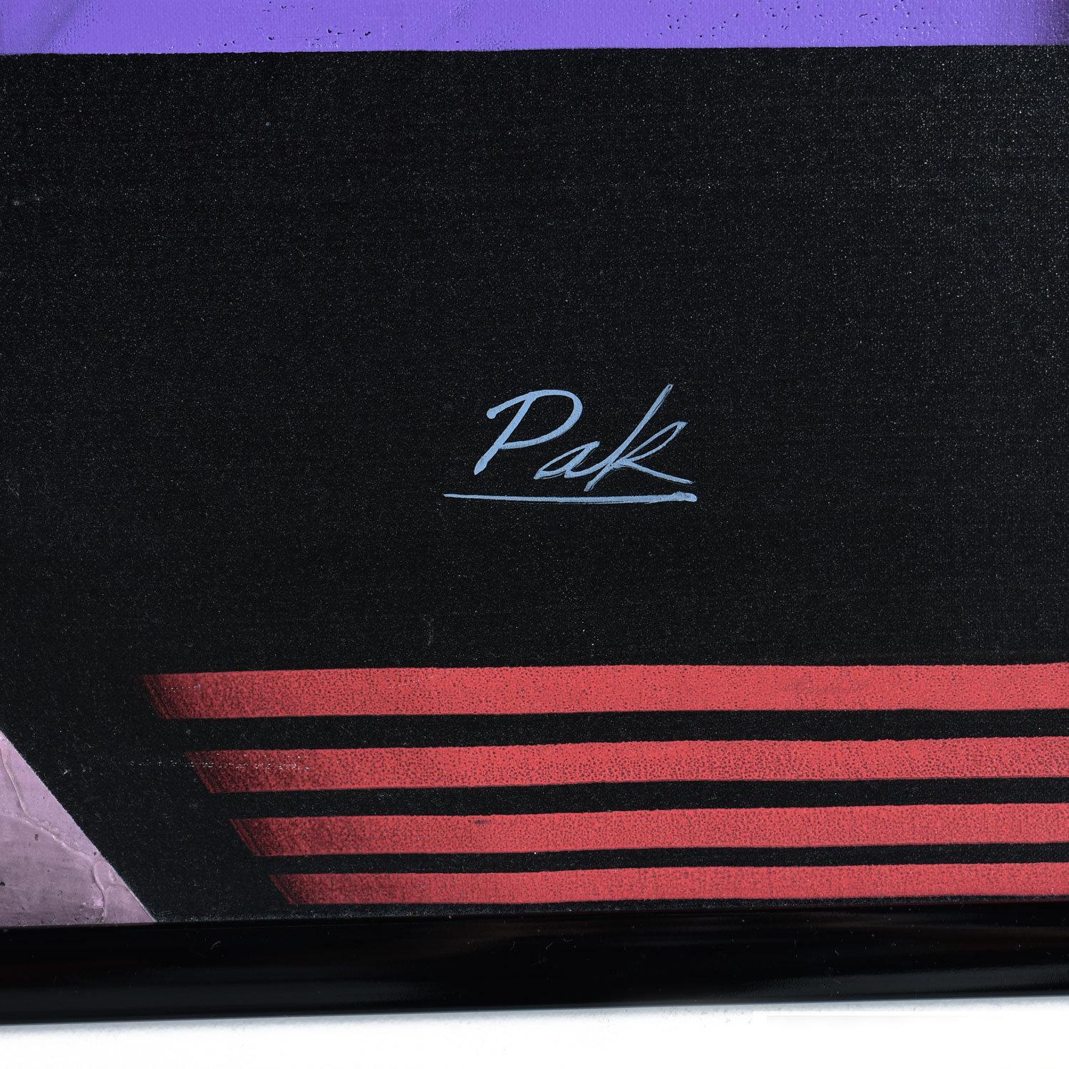 1980s Large Black and Jewel-Tone Geometric Memphis Style Painting Signed Pak For Sale 4
