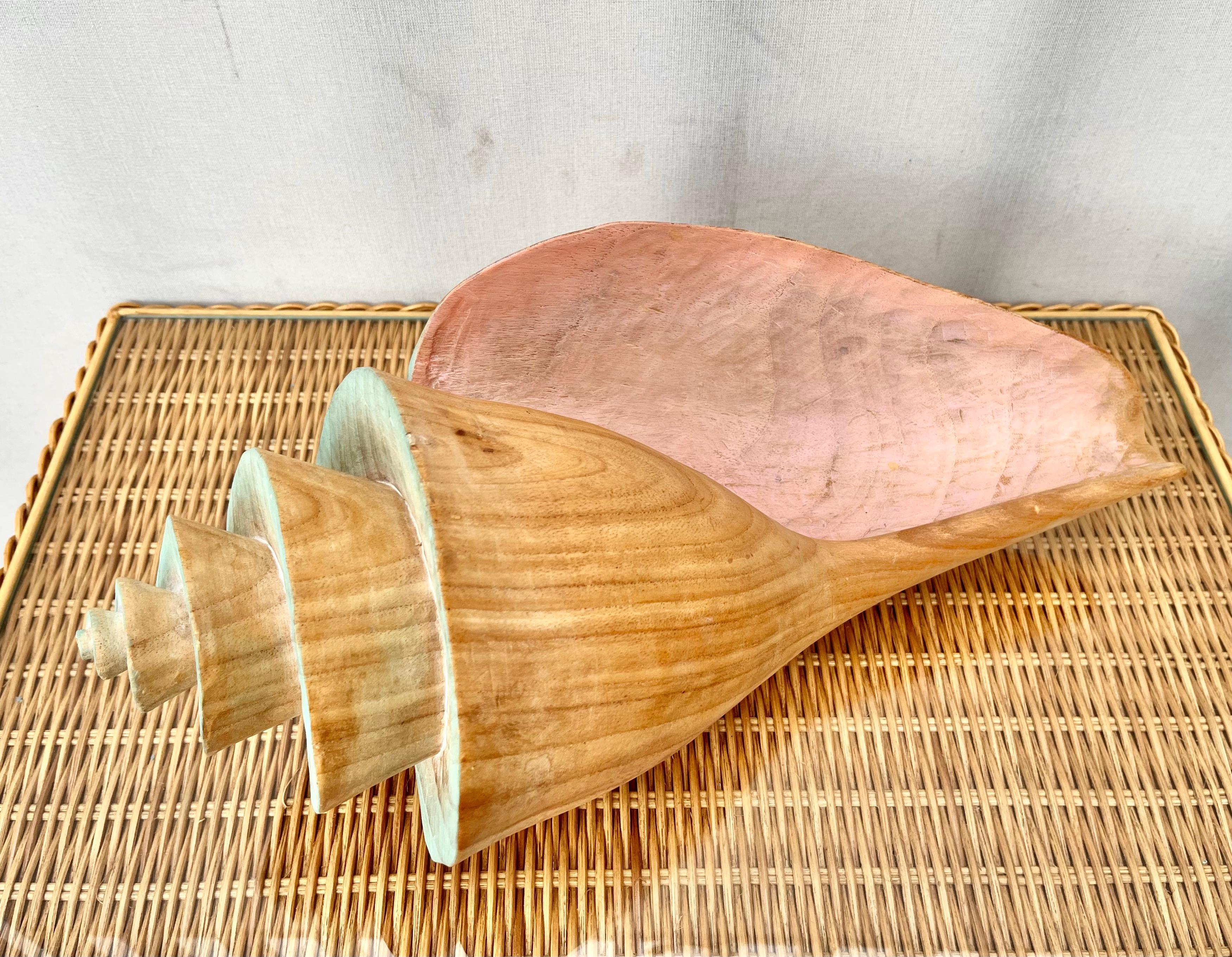 1980s Large Coastal Style Carved Wood Conch Seashell Sculpture.  2
