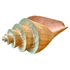 1980s Large Coastal Style Carved Wood Conch Seashell Sculpture.