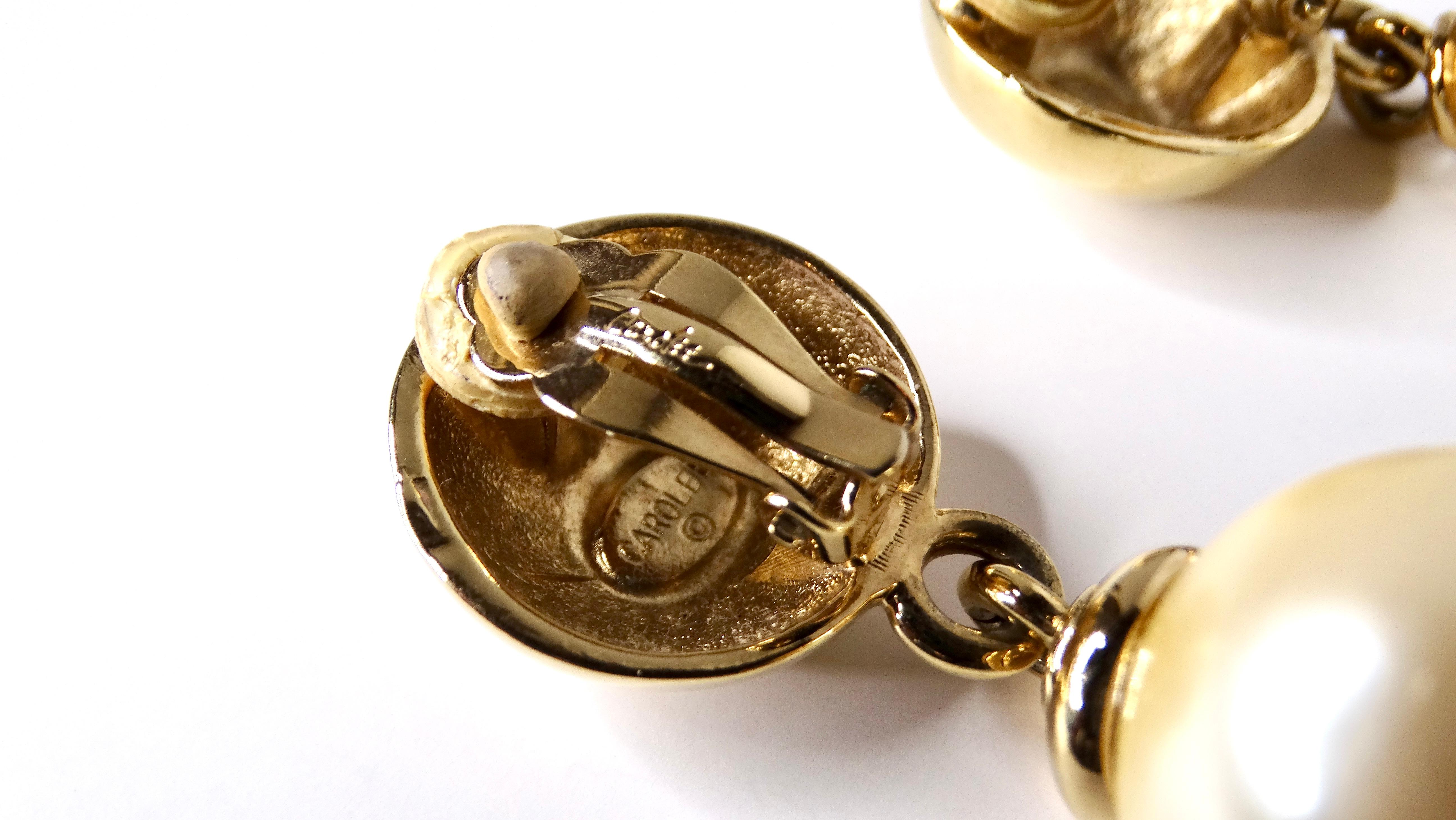 Donna Orecchini a clip in costume anni '80 con perle grandi e placcati in oro 14k in vendita