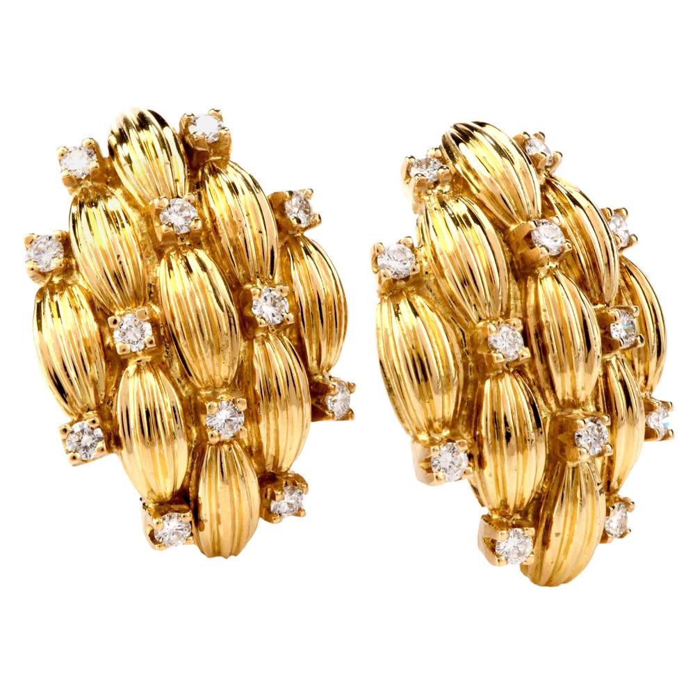 Pearl Gold Sunflower Clip Earrings at 1stDibs