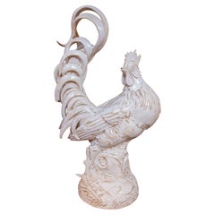1980s Large Format White Glazed Ceramic Rooster Sculpture