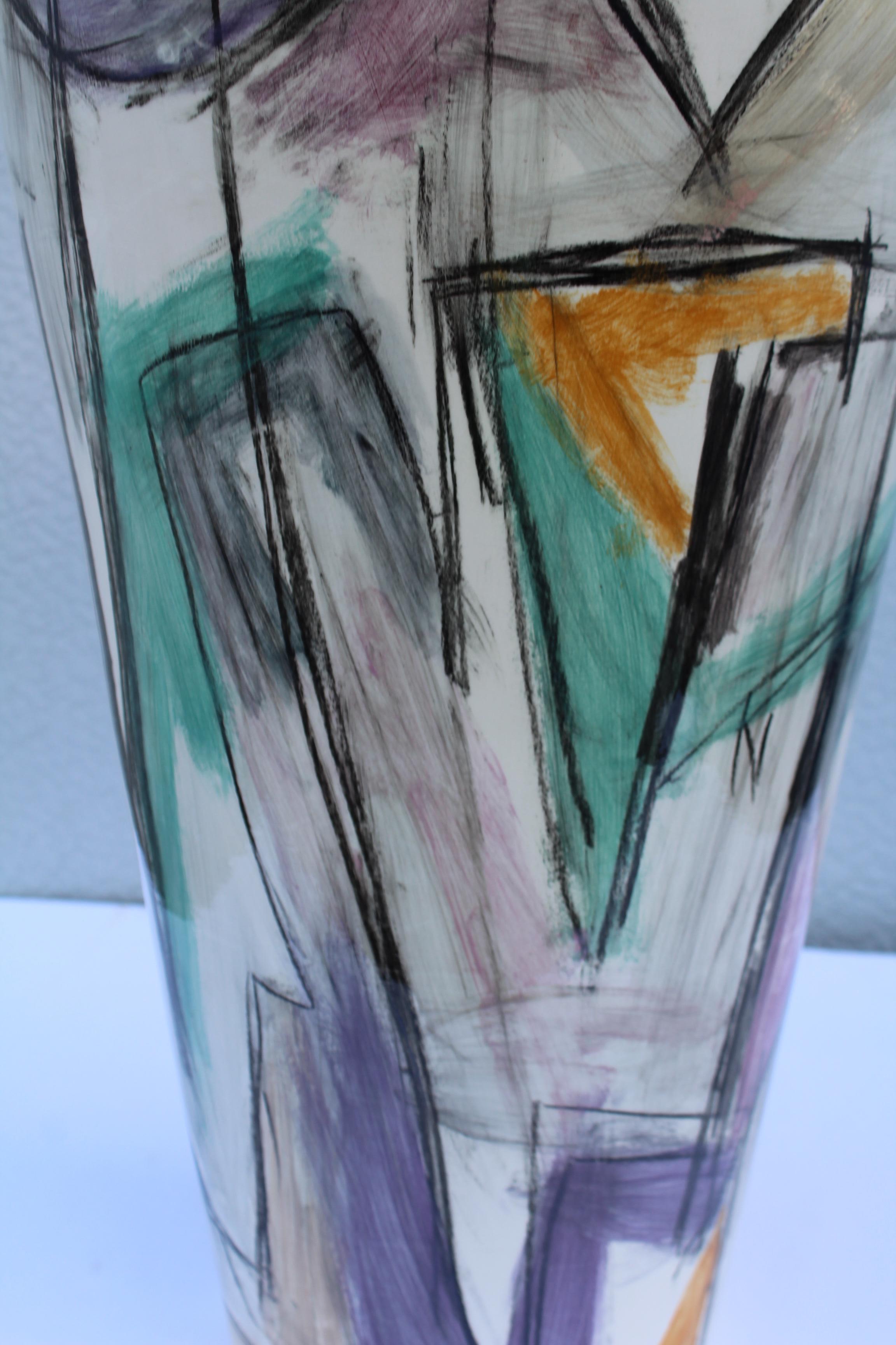 1980s Large Hand Painted Ceramic Vase 5