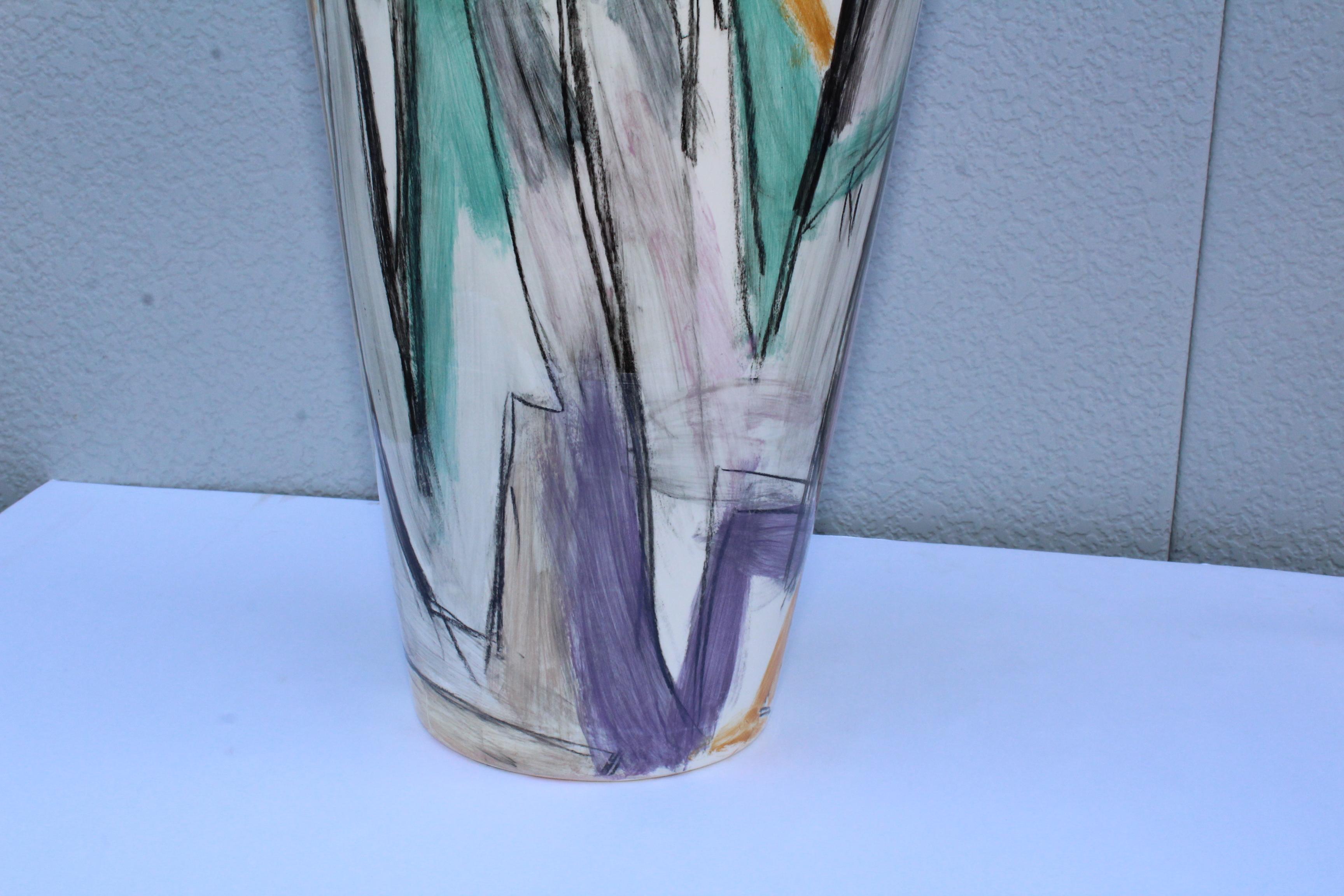 1980s Large Hand Painted Ceramic Vase 1