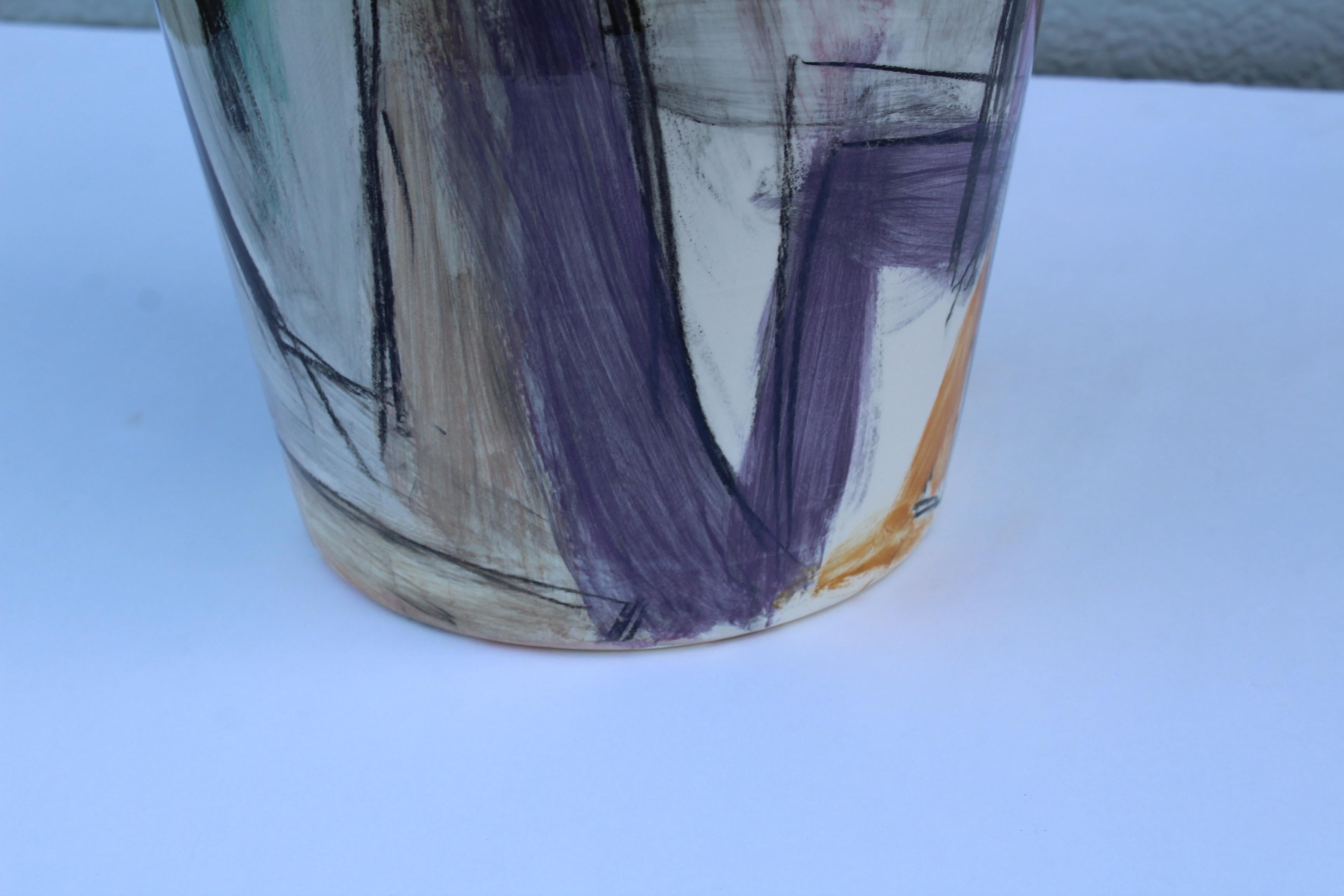 1980s Large Hand Painted Ceramic Vase 2