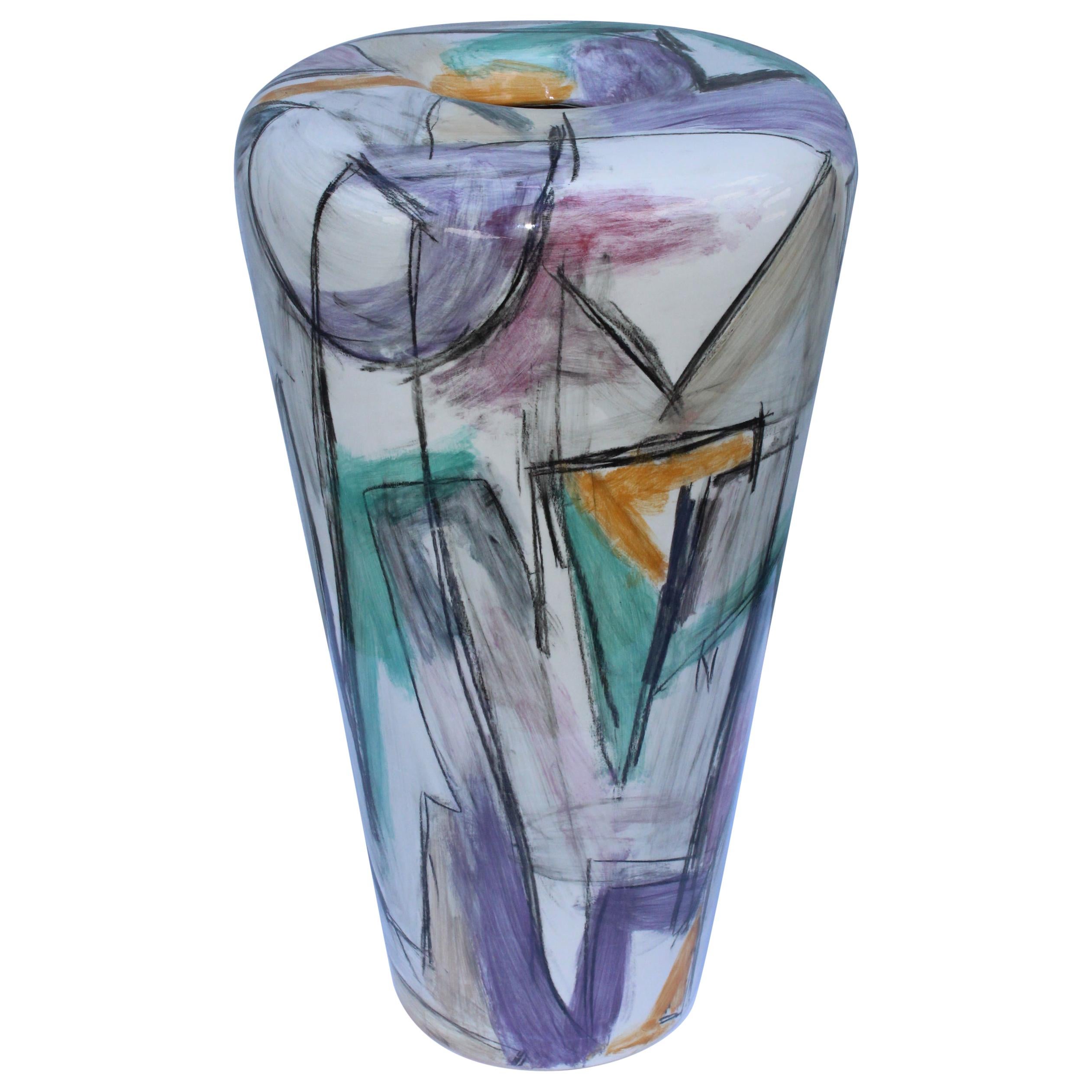 Pair of Decorative Hand Painted Ceramic Vases For Sale at 1stdibs