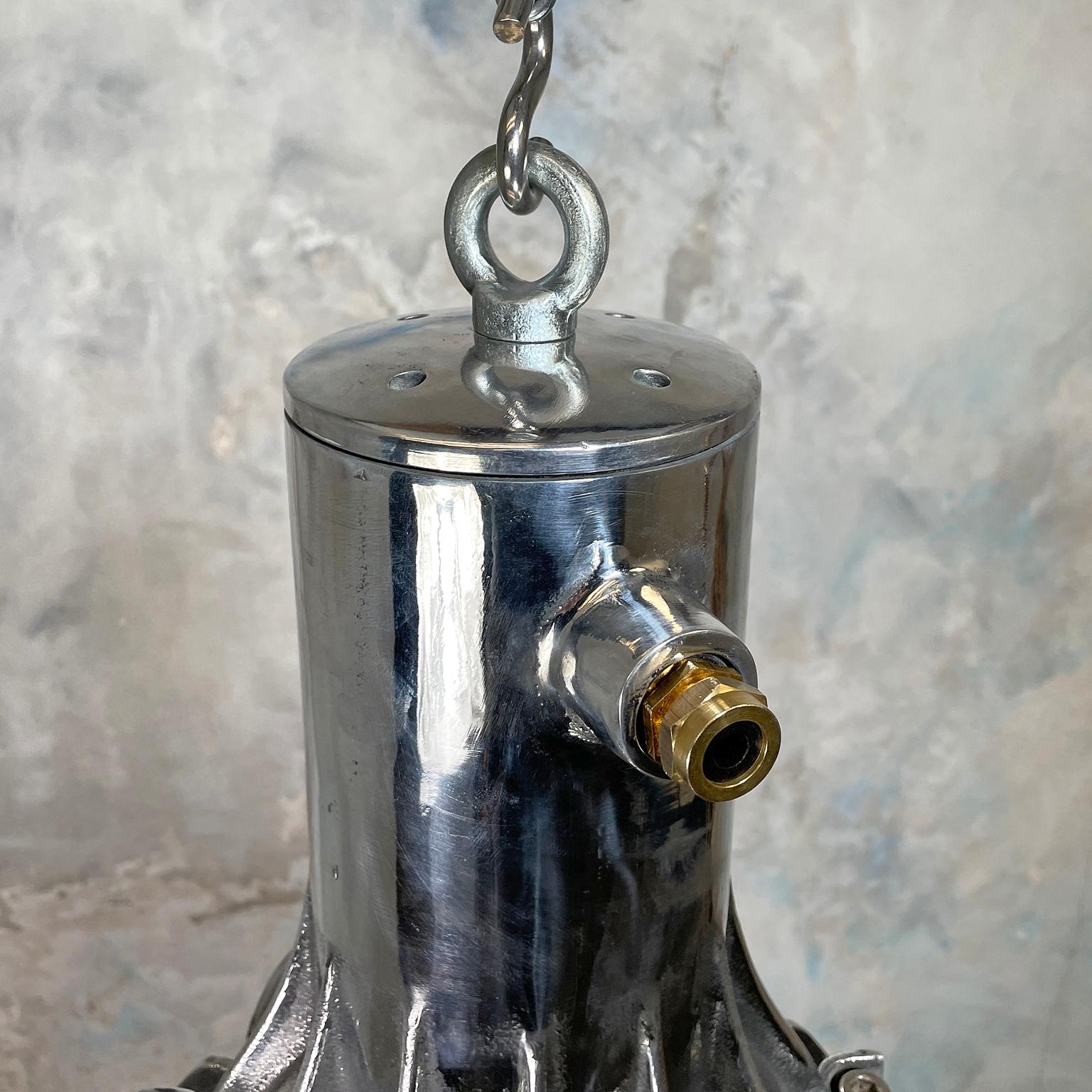 1980s Large Industrial Cast Aluminium and Glass Explosion Proof Pendant For Sale 6