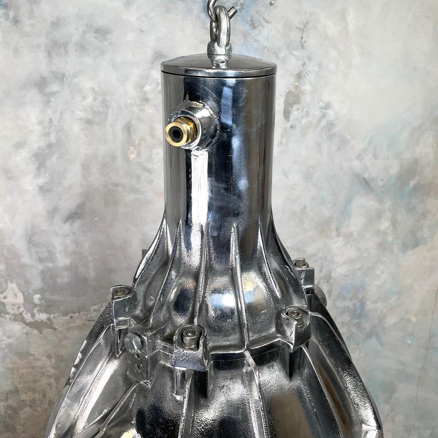 1980s Large Industrial Cast Aluminium and Glass Explosion Proof Pendant For Sale 7
