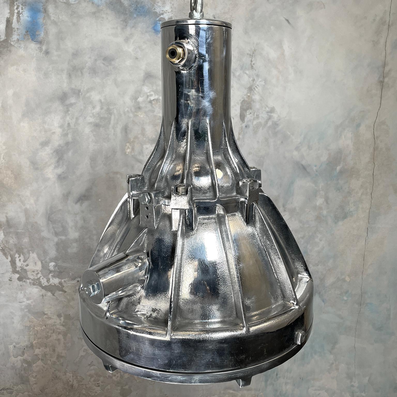 1980s Large Industrial Cast Aluminium and Glass Explosion Proof Pendant For Sale 8