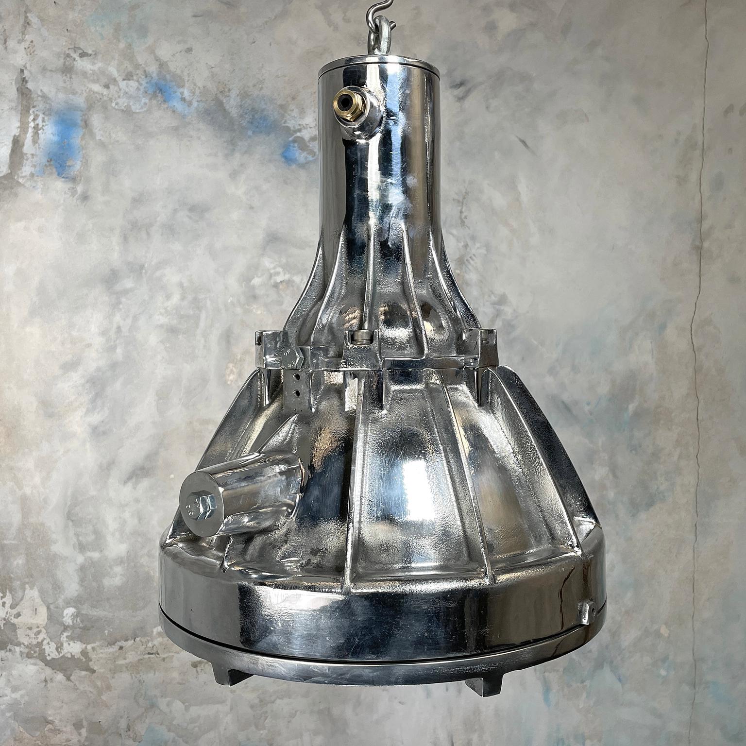 1980s Large Industrial Cast Aluminium and Glass Explosion Proof Pendant For Sale 9