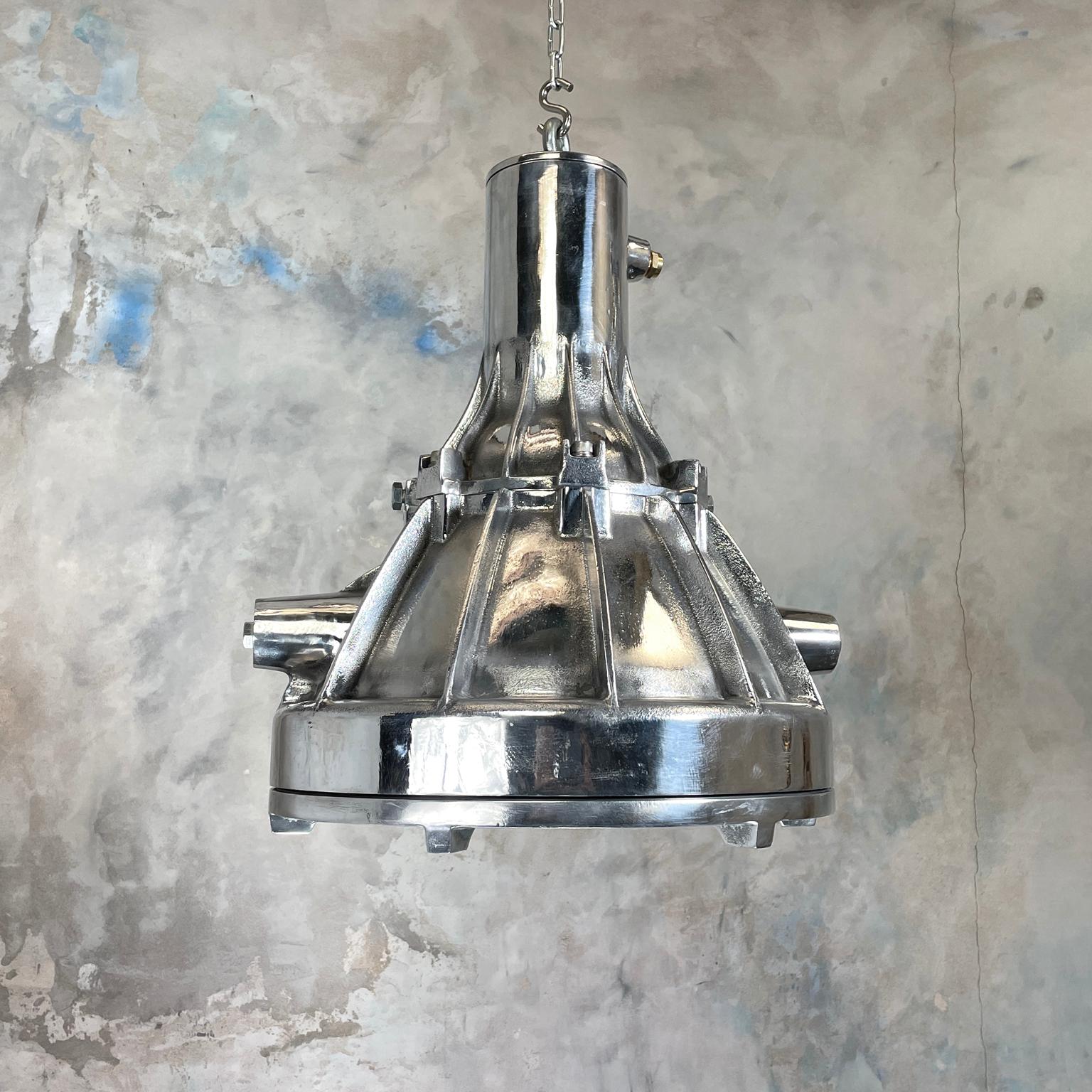 Late 20th Century 1980s Large Industrial Cast Aluminium and Glass Explosion Proof Pendant For Sale