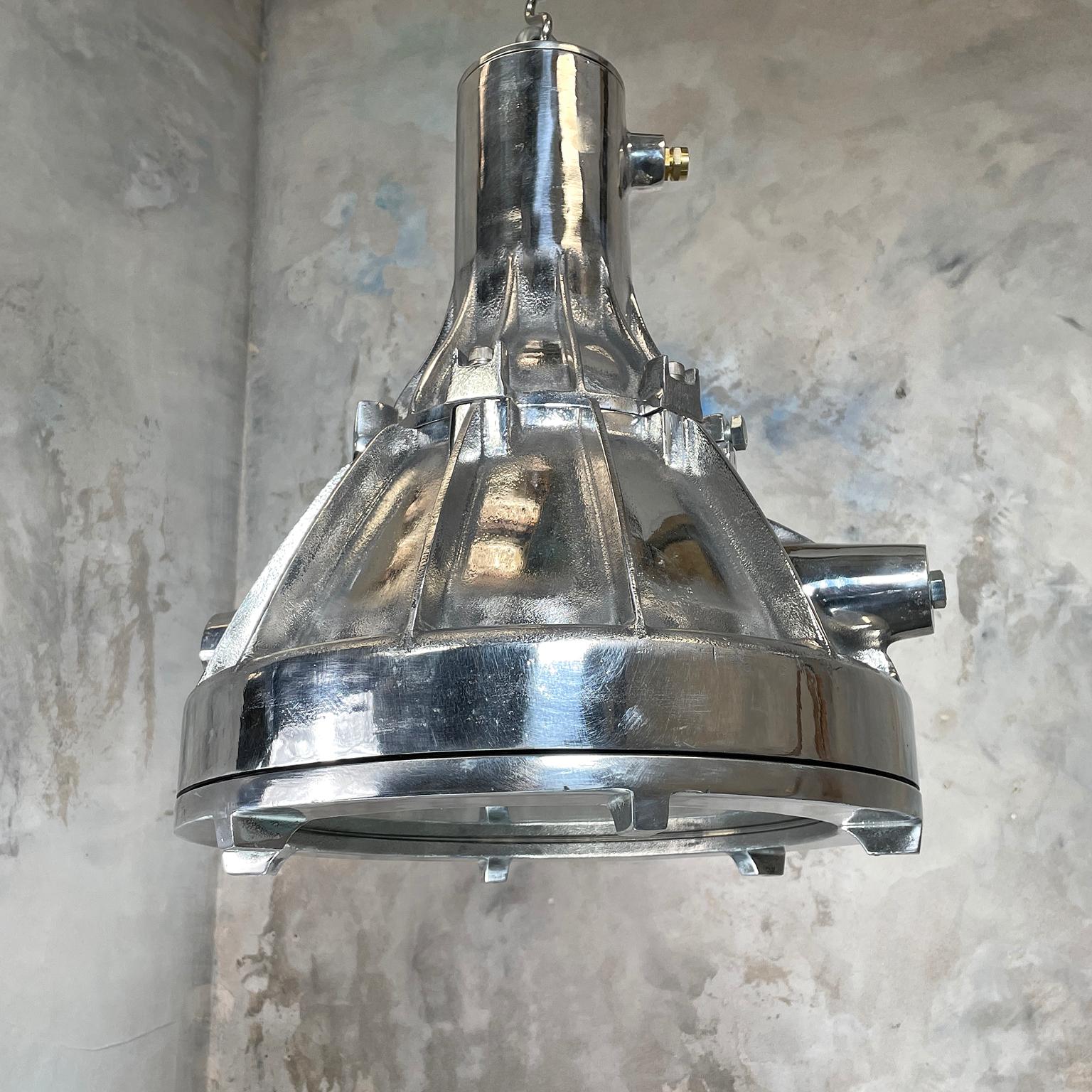 1980s Large Industrial Cast Aluminium and Glass Explosion Proof Pendant For Sale 1