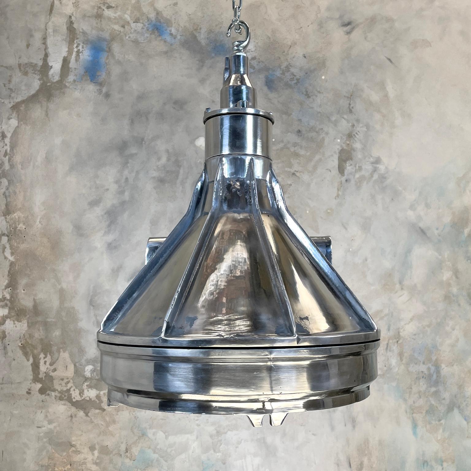 Late 20th Century 1980's Large Industrial Cast Aluminum & Glass Ceiling light Pendant