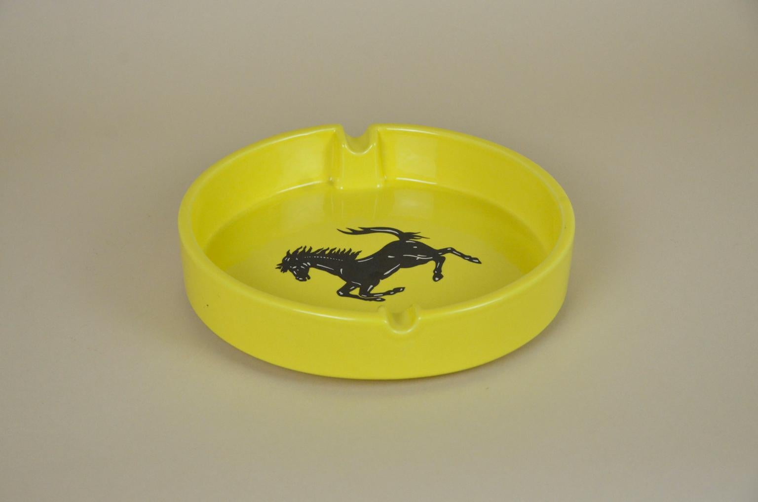 Late 20th Century 1980s Large Italian Advertising Yellow Ceramic Ferrari Ashtray by Bitossi
